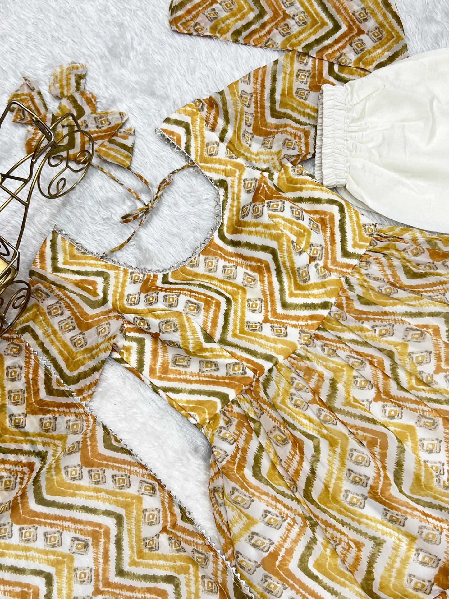GRACEFUL GOLDEN YELLOW ZIGZAG ANARKALI 3PC KURTA SET