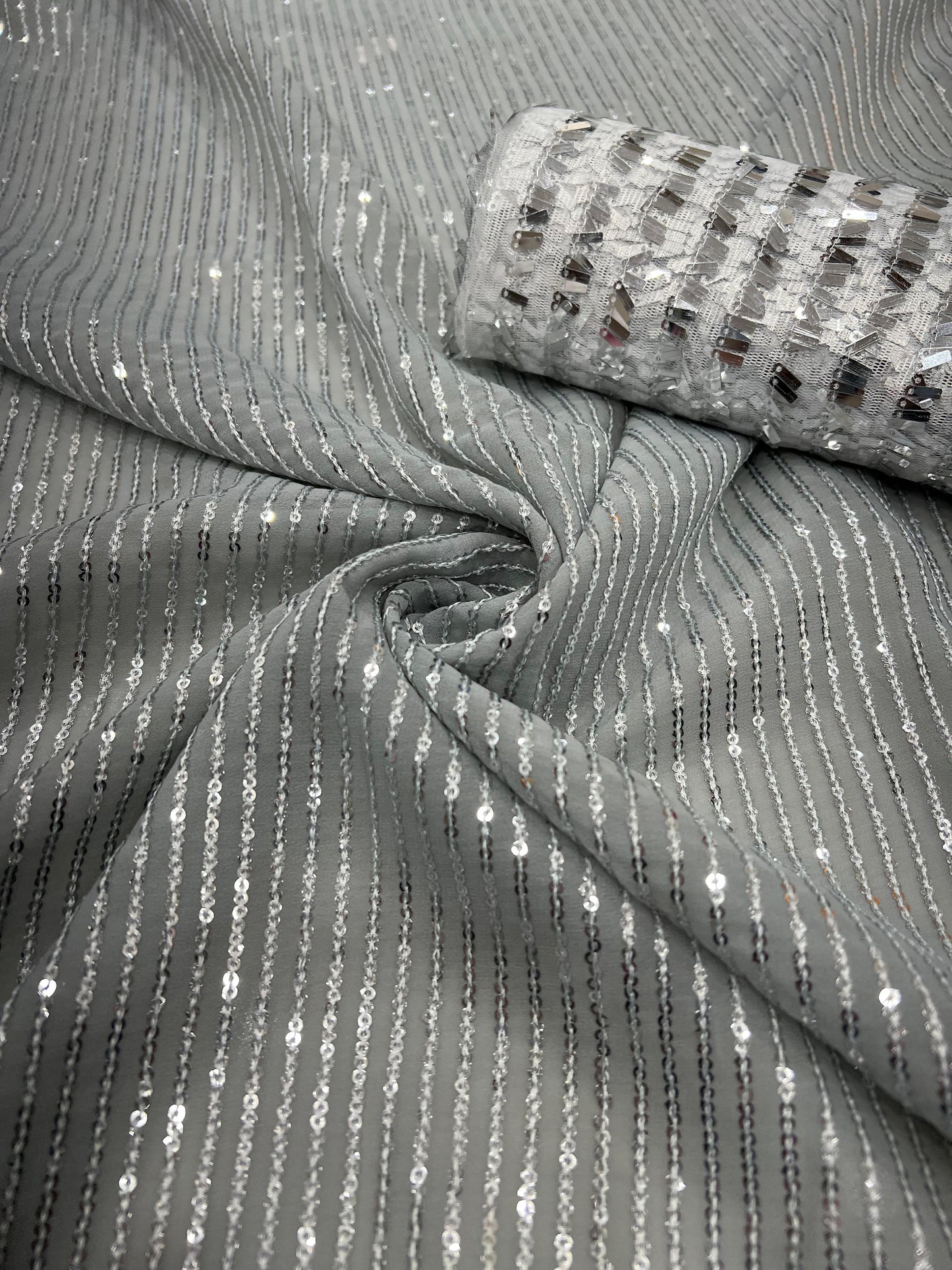 SILVER COLOR HEAVY GEORGETTE SEQUINS EMBROIDERY WORK SAREE