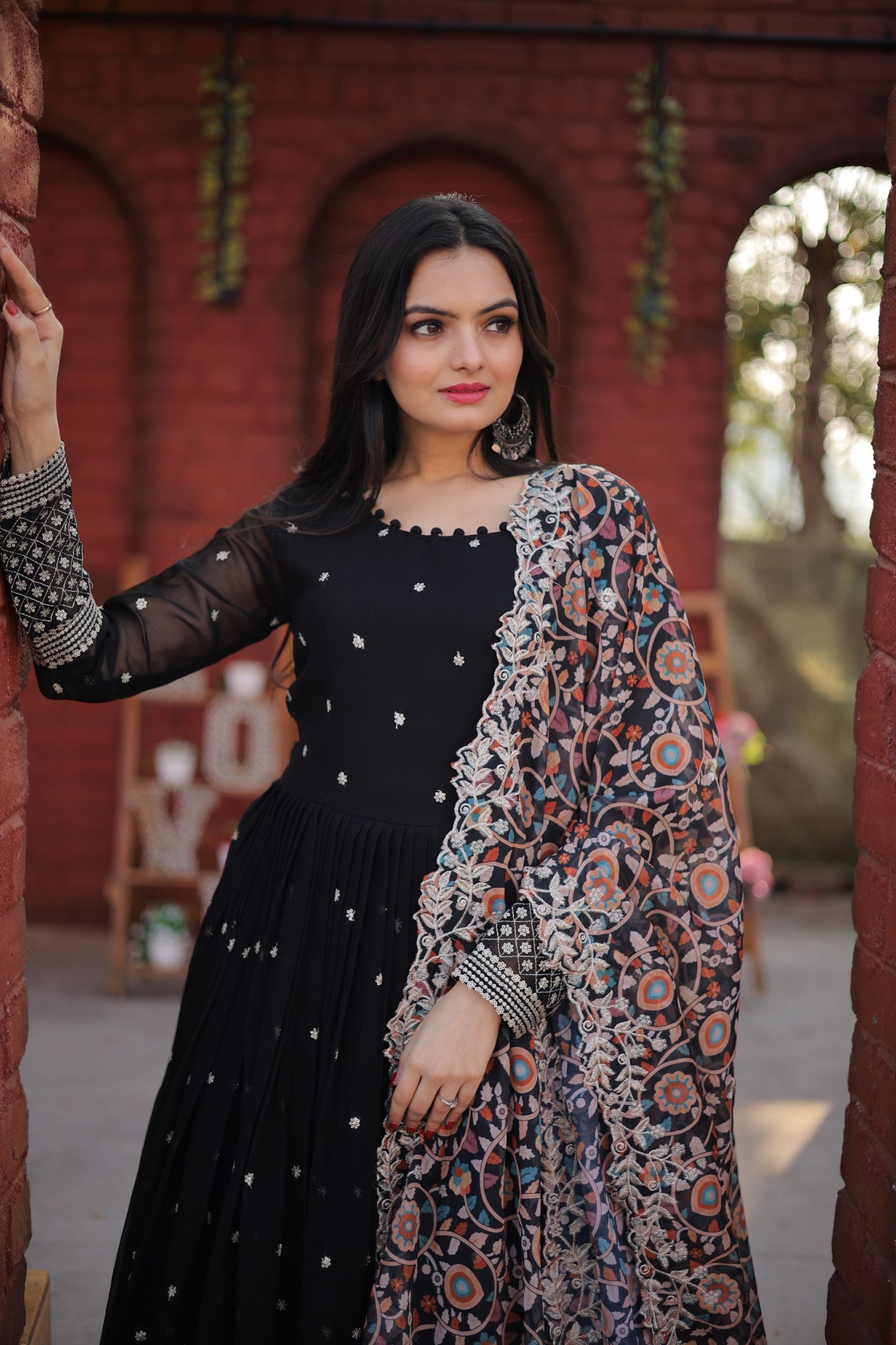 ZARI-THREAD SEQUINS WITH CUTWORK BLACK COLOR ANARKALI GOWN WITH DUPATTA