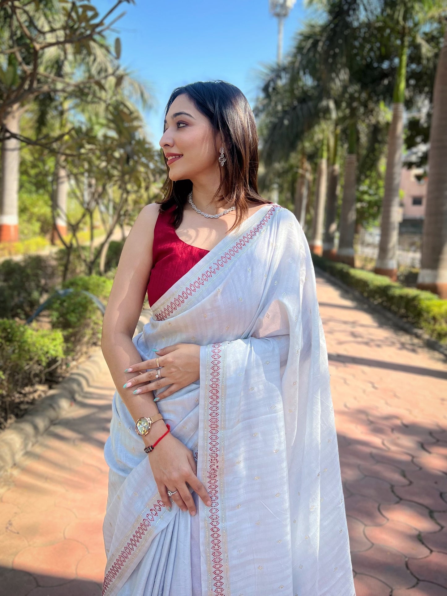 PISTA COLOR MANIPURI SILK WITH SOROSHKI DIAMOND WORK SAREE