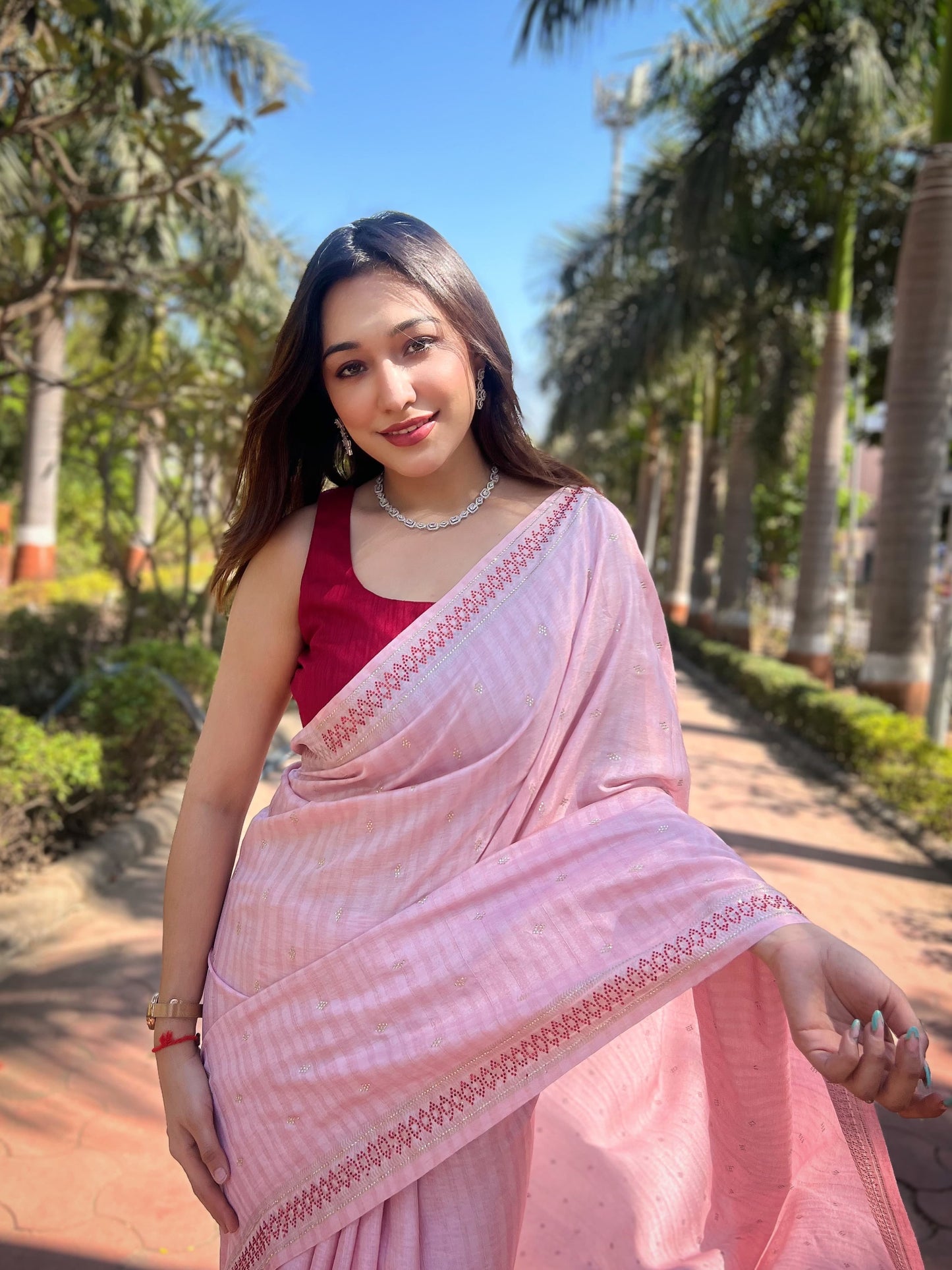 PISTA COLOR MANIPURI SILK WITH SOROSHKI DIAMOND WORK SAREE