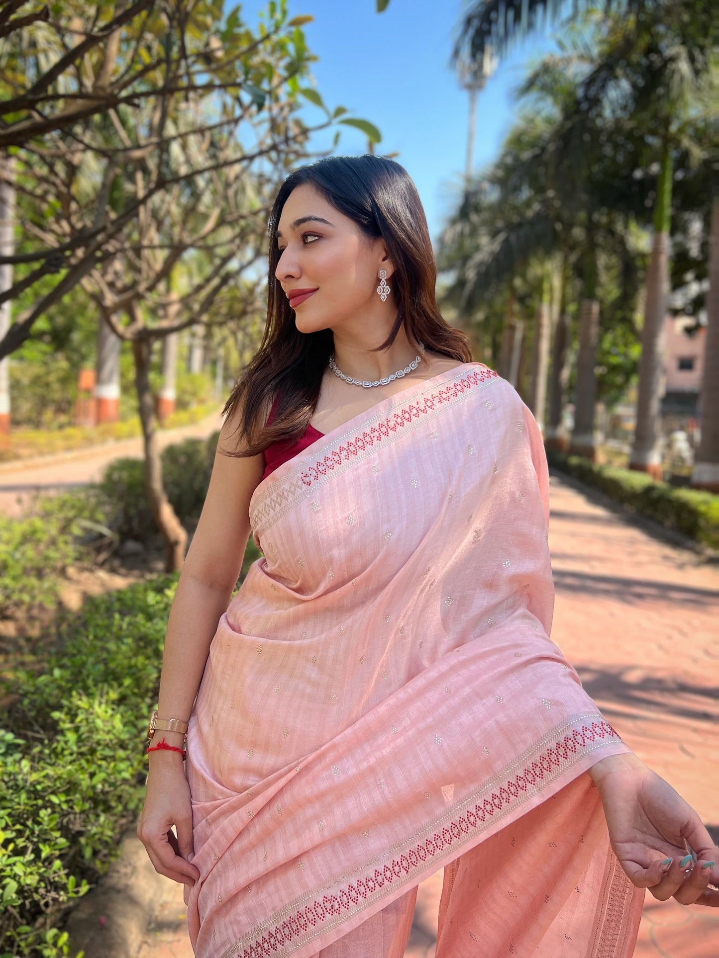 PISTA COLOR MANIPURI SILK WITH SOROSHKI DIAMOND WORK SAREE