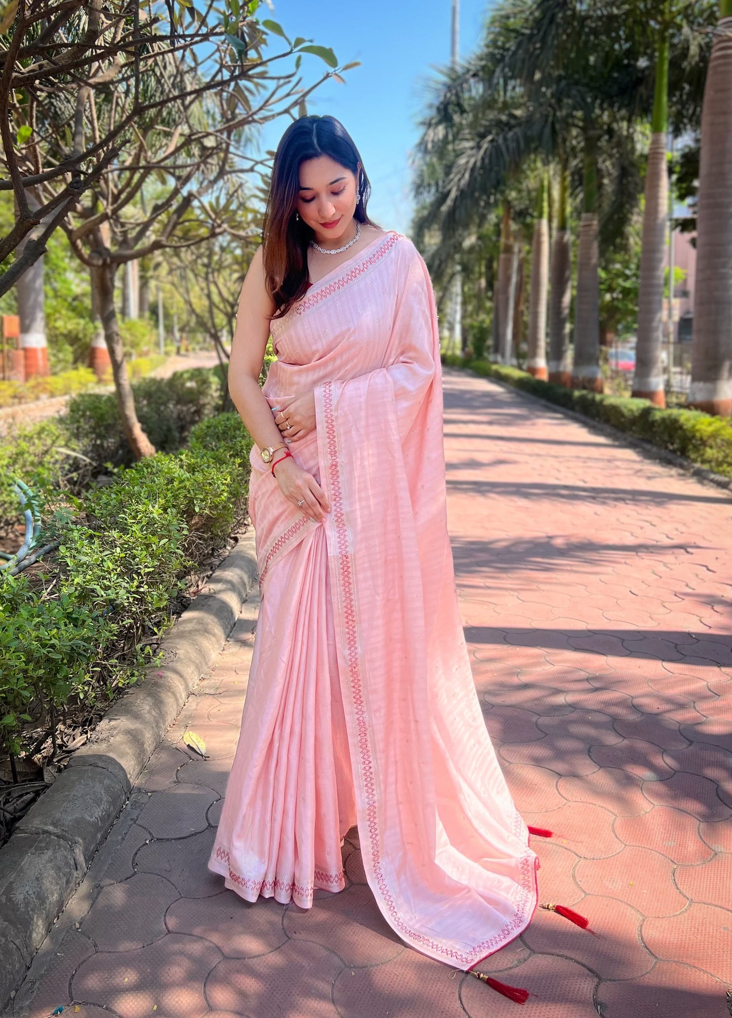 PISTA COLOR MANIPURI SILK WITH SOROSHKI DIAMOND WORK SAREE