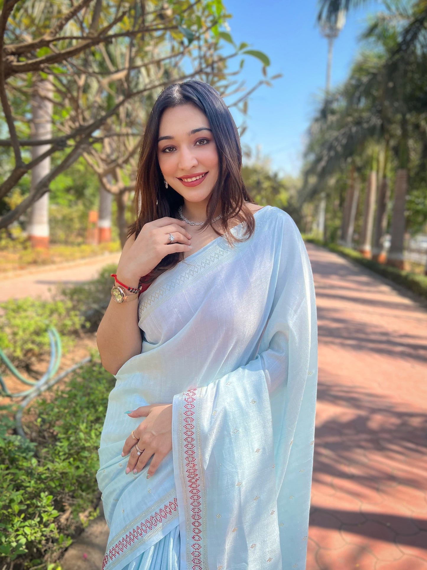 PISTA COLOR MANIPURI SILK WITH SOROSHKI DIAMOND WORK SAREE