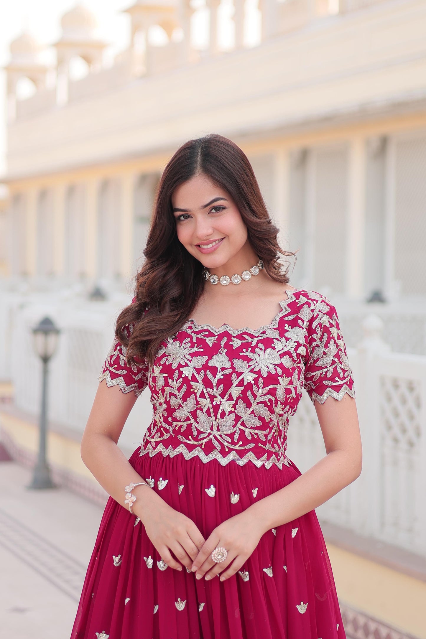 STUNNING CODING SEQUINS WORK PINK COLOR FANTASY ANARKALI GOWN