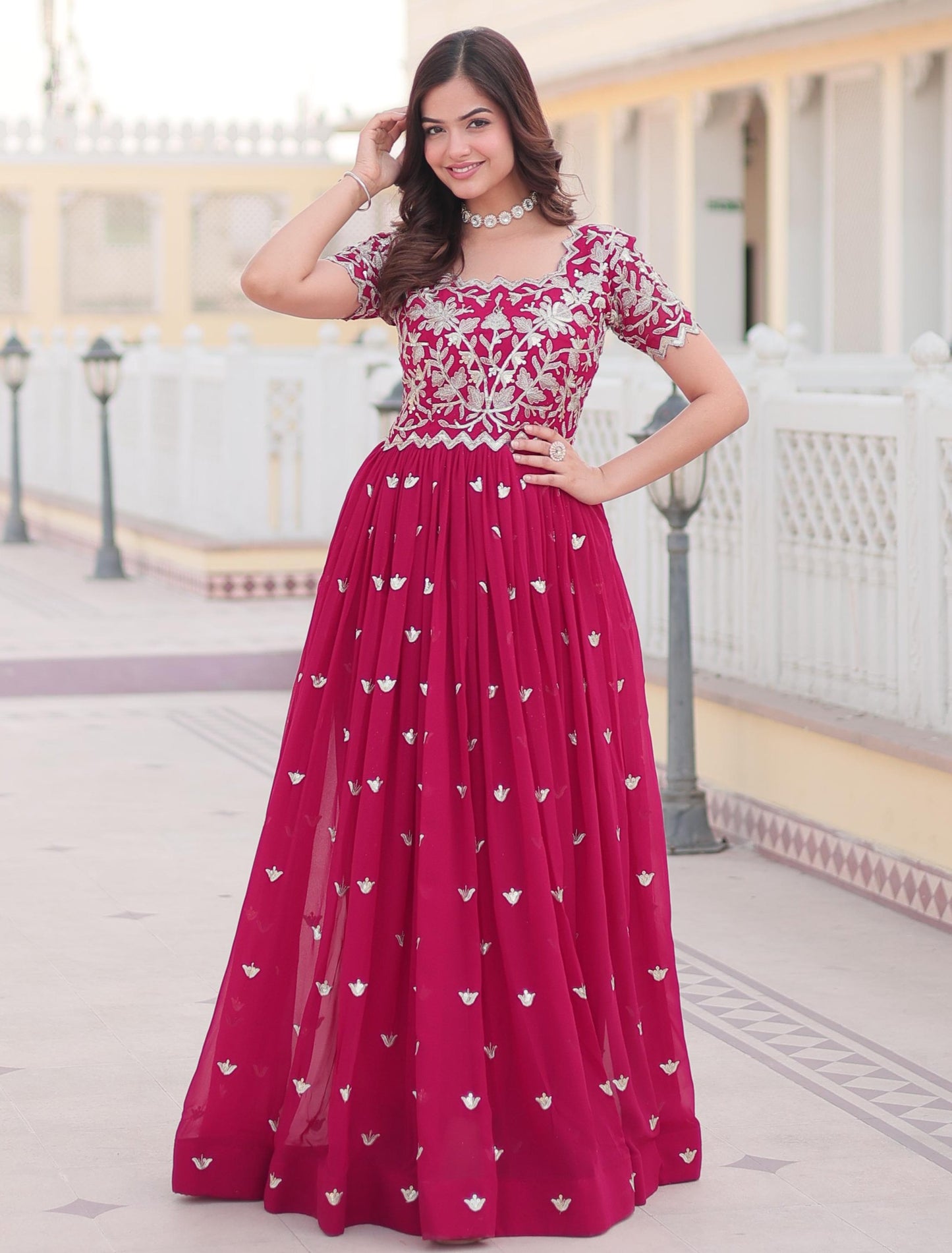 STUNNING CODING SEQUINS WORK PINK COLOR FANTASY ANARKALI GOWN