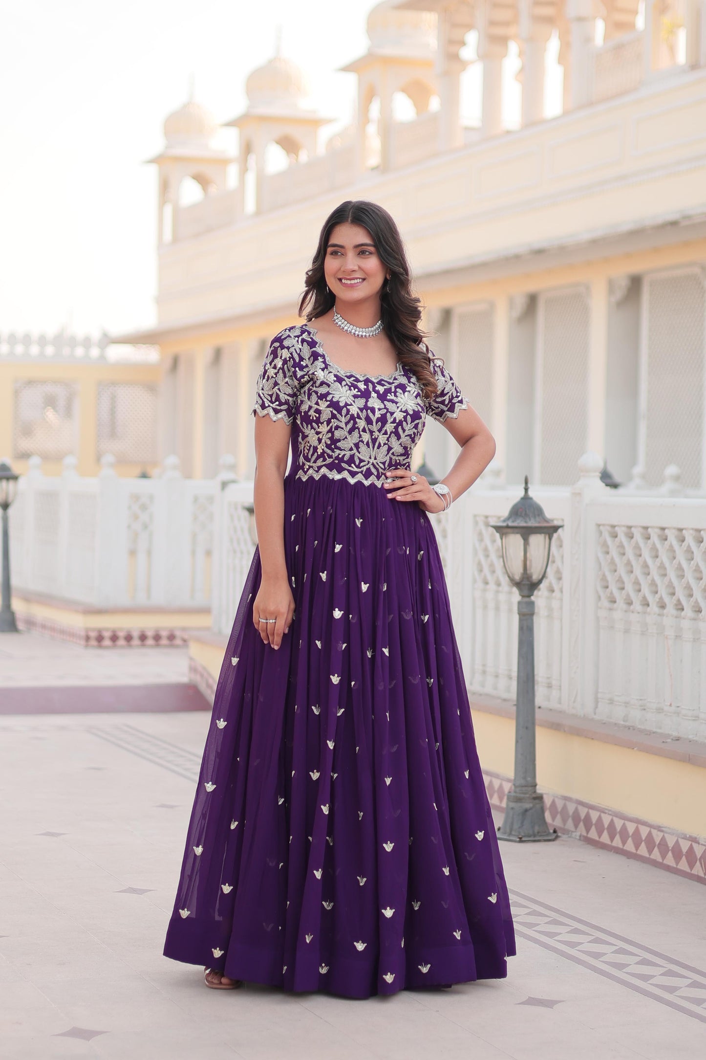 STUNNING CODING SEQUINS WORK PURPLE COLOR FANTASY ANARKALI GOWN