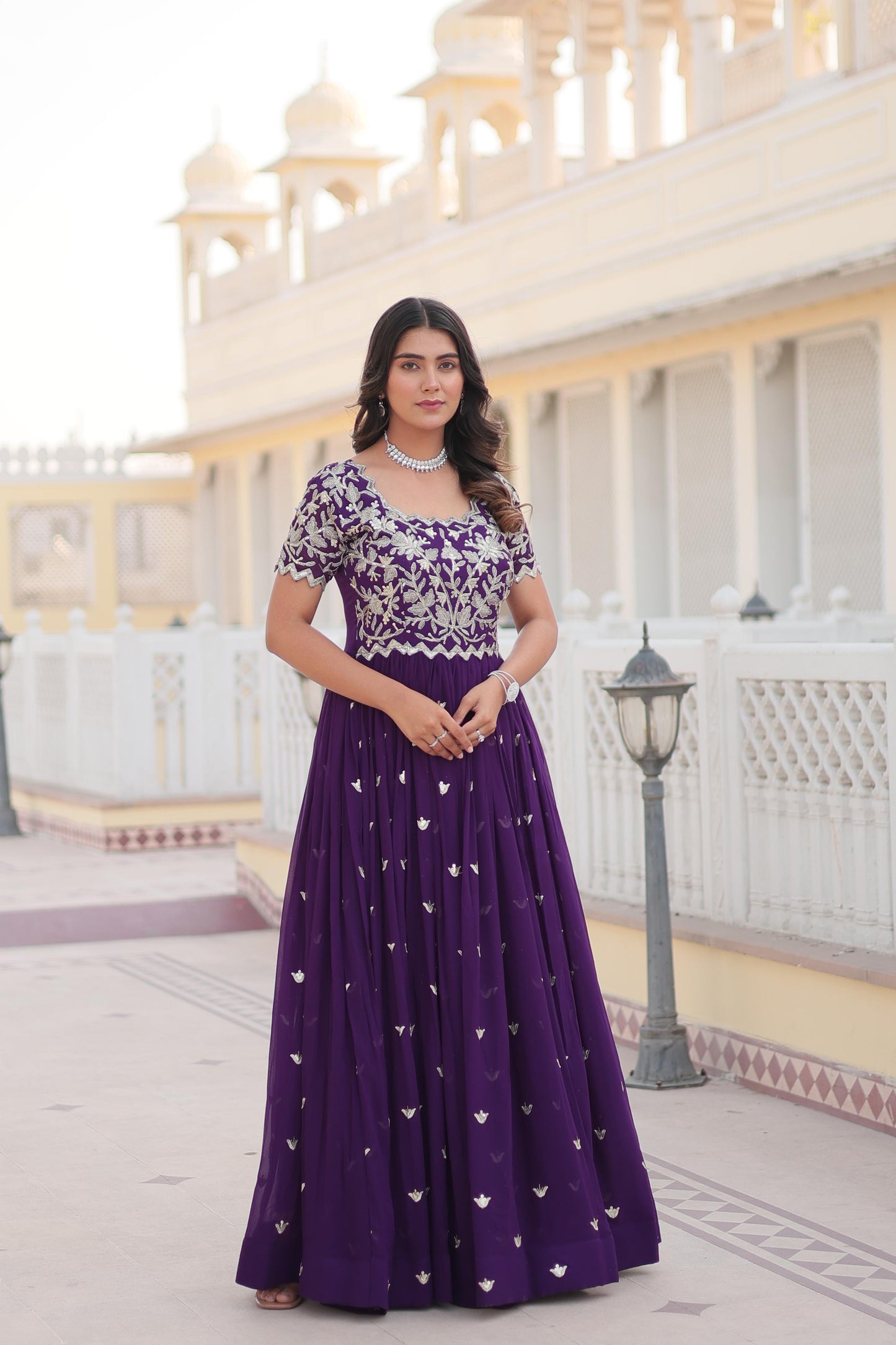STUNNING CODING SEQUINS WORK PURPLE COLOR FANTASY ANARKALI GOWN