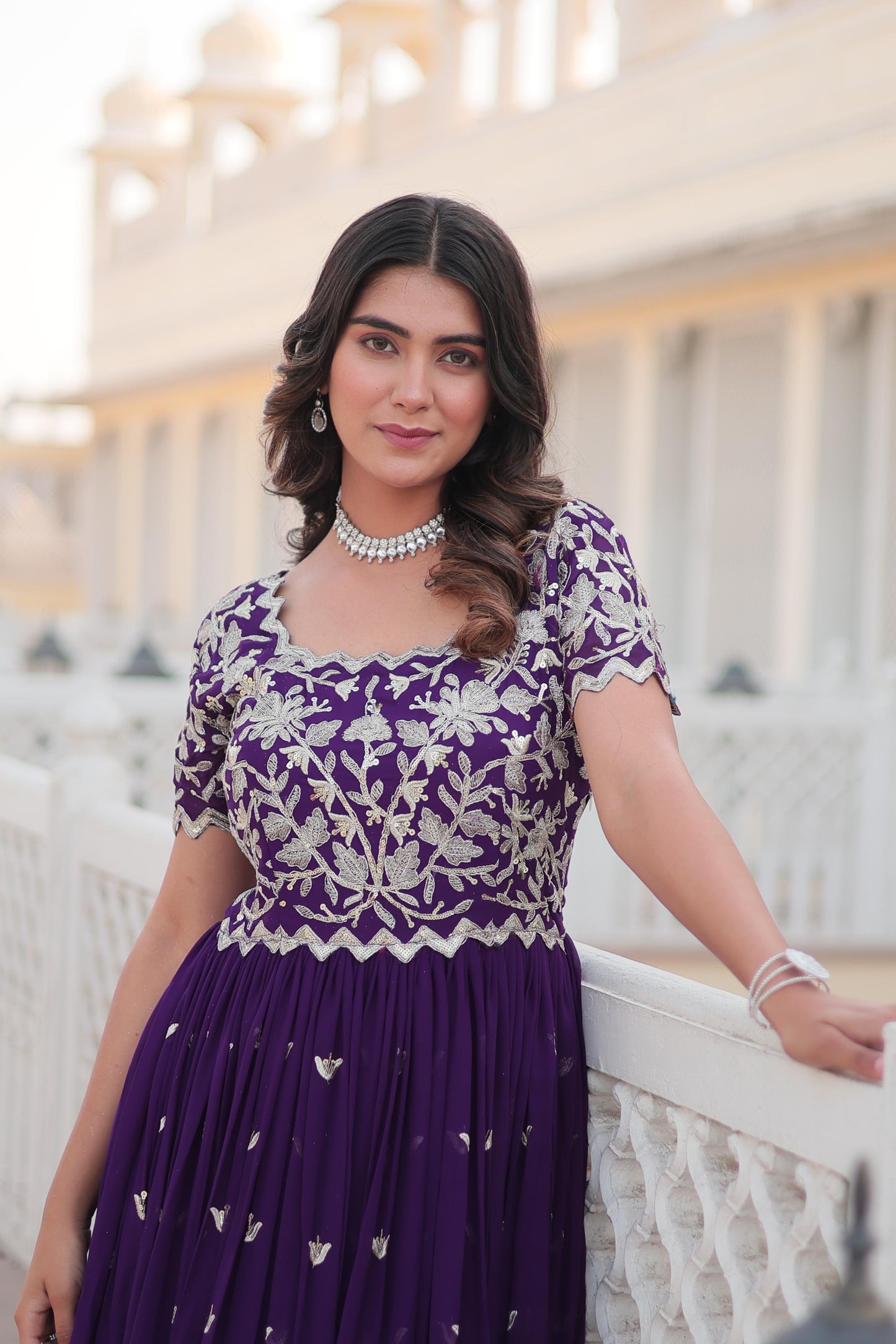 STUNNING CODING SEQUINS WORK PURPLE COLOR FANTASY ANARKALI GOWN