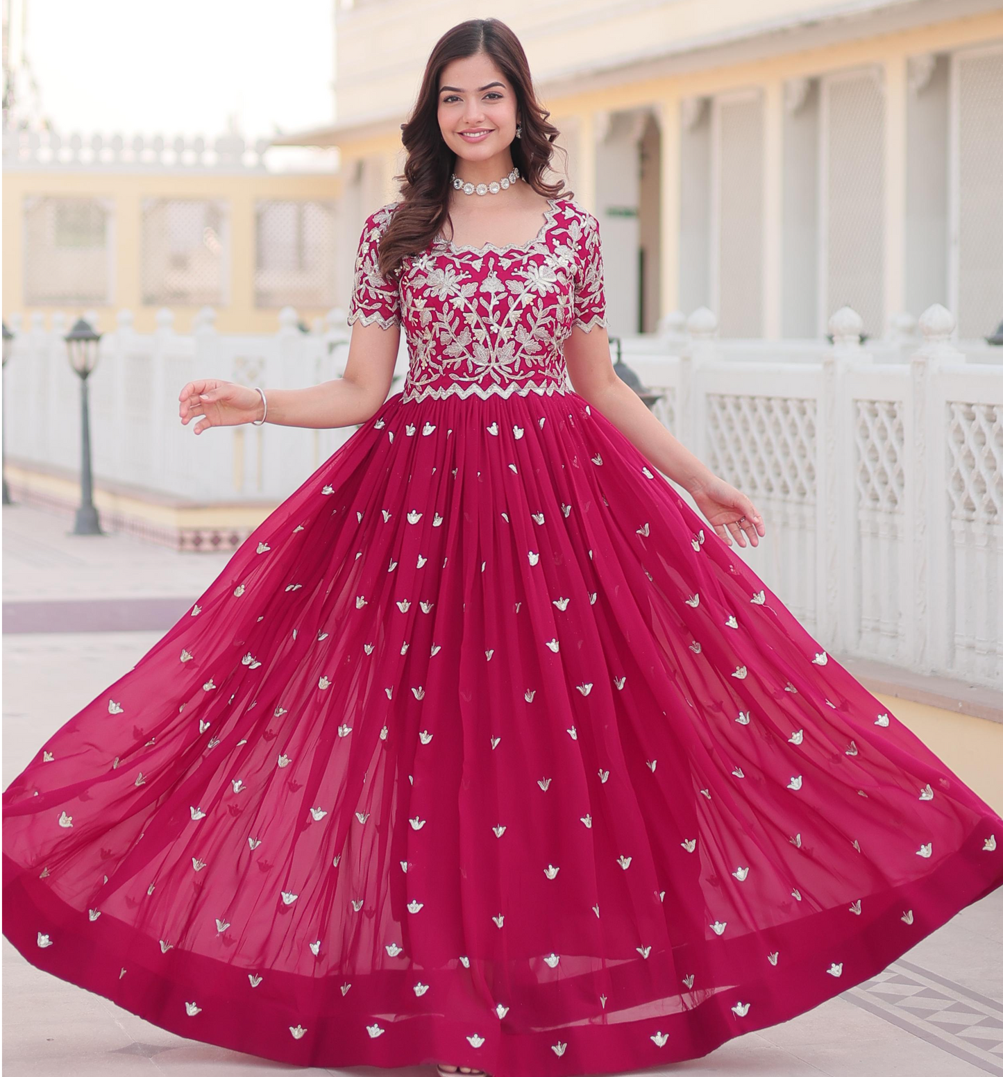 STUNNING CODING SEQUINS WORK PINK COLOR FANTASY ANARKALI GOWN