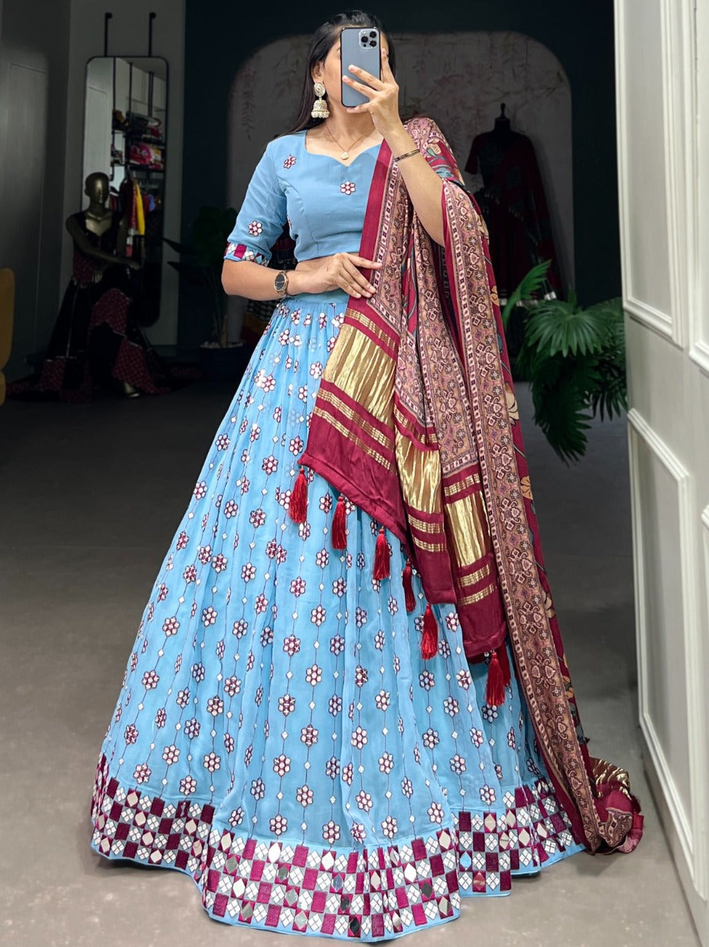 SKY MIRROR WORK LEHENGA