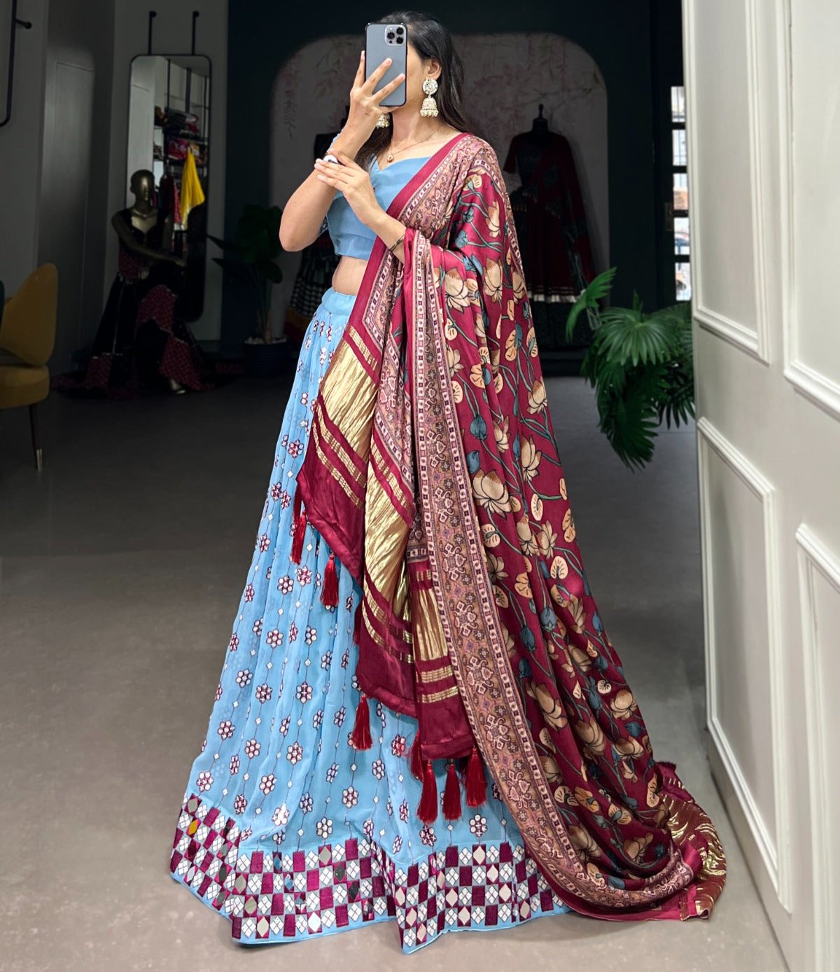 SKY MIRROR WORK LEHENGA