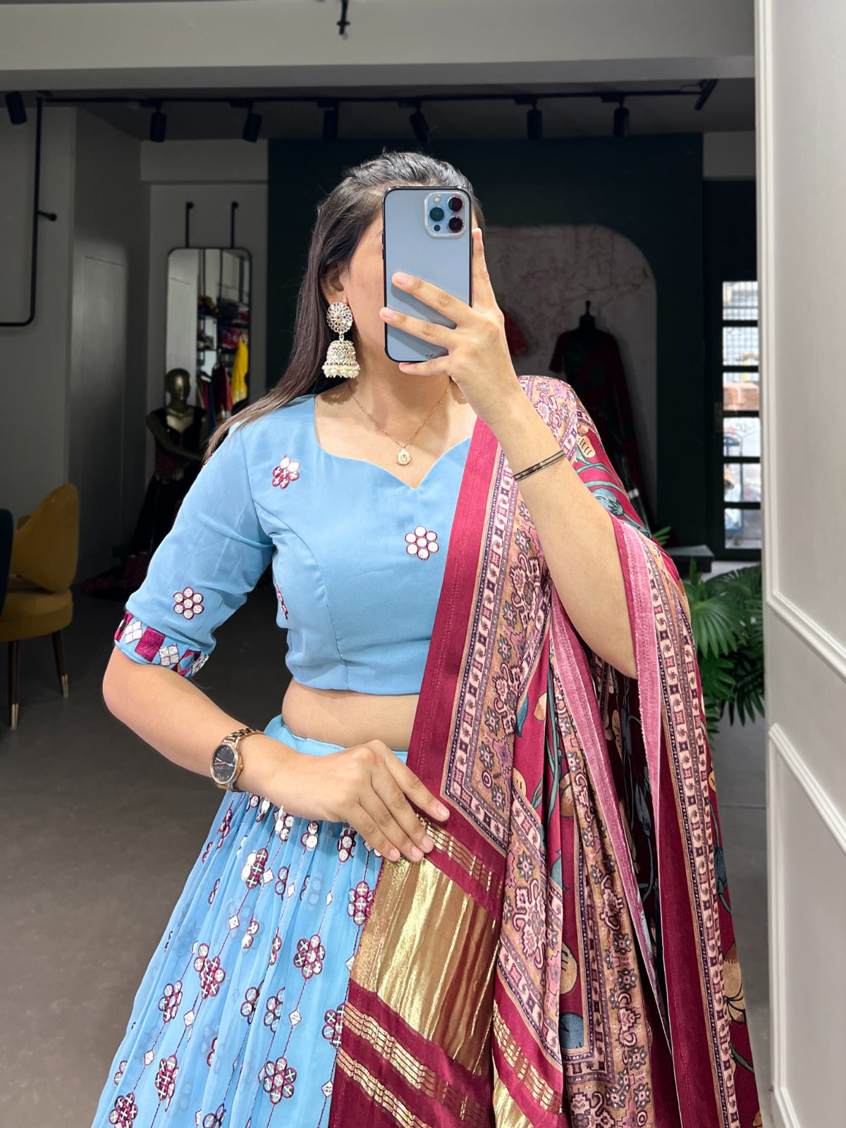 SKY MIRROR WORK LEHENGA