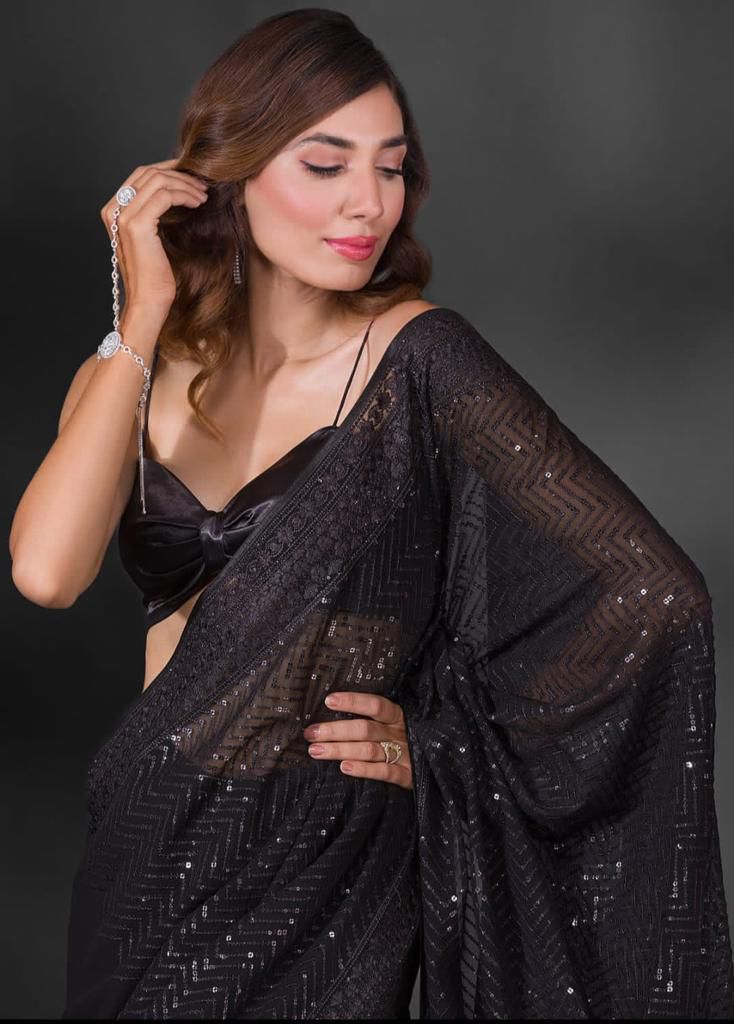 WINE COLOR CELEBRITY STYLEHEAVY GEORGETTE SAREE