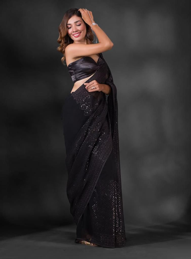 WINE COLOR CELEBRITY STYLEHEAVY GEORGETTE SAREE