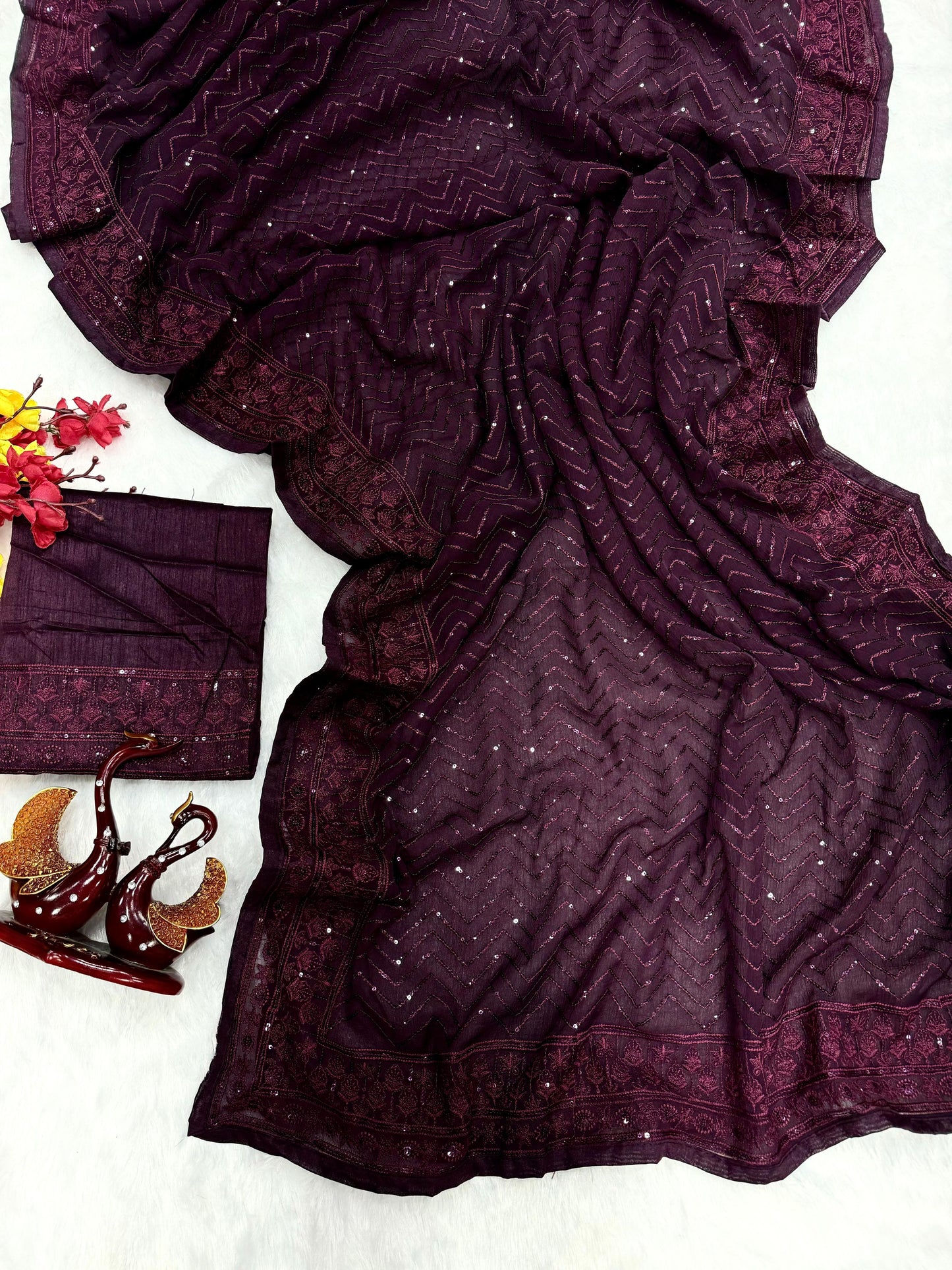 WINE COLOR CELEBRITY STYLEHEAVY GEORGETTE SAREE