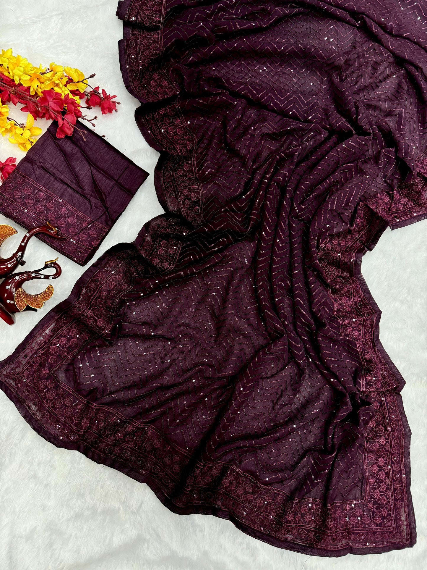 WINE COLOR CELEBRITY STYLEHEAVY GEORGETTE SAREE