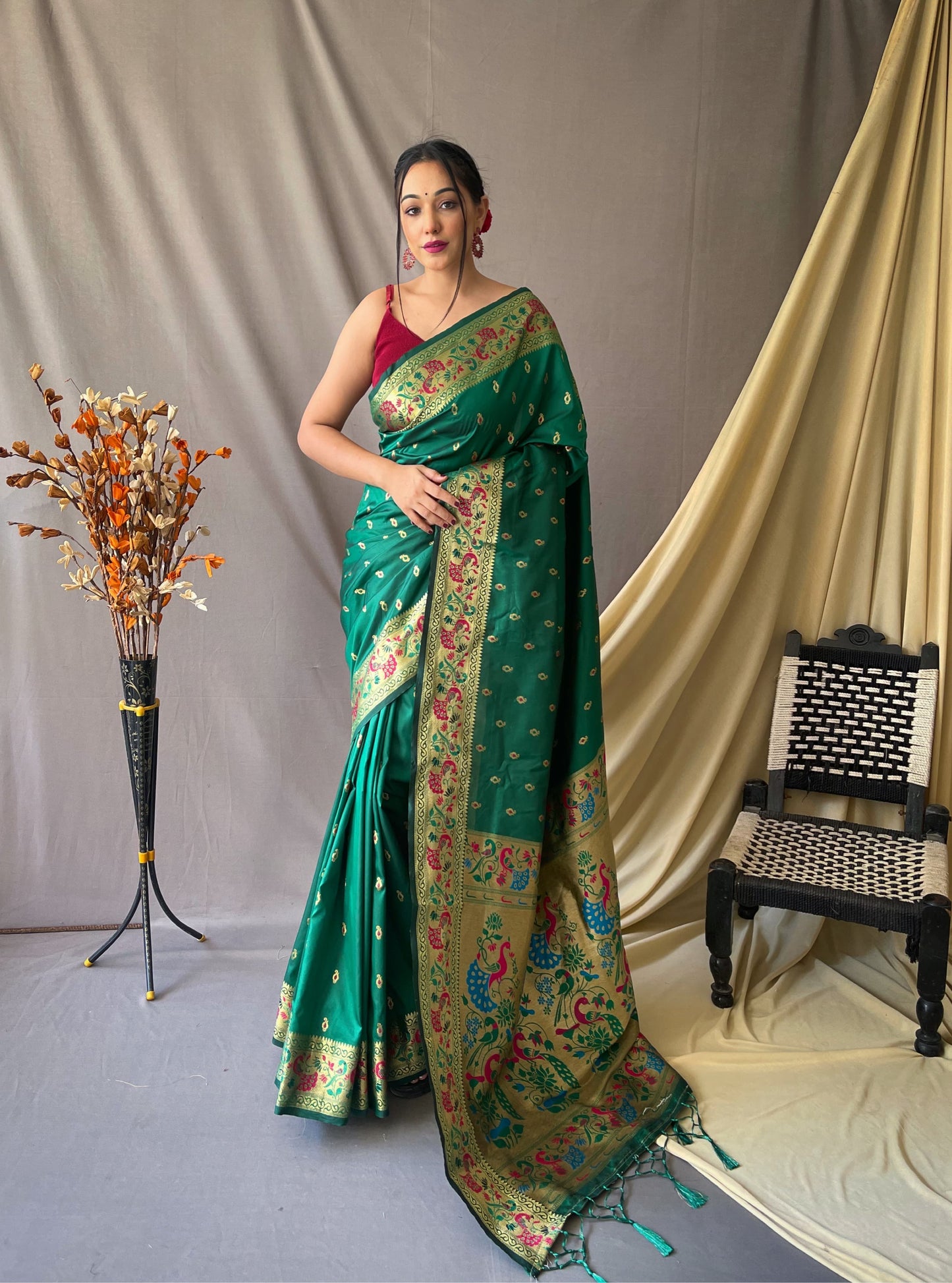RANI PINK PURE PAITHANI WITH RICHED WEAVED PALLU SAREE