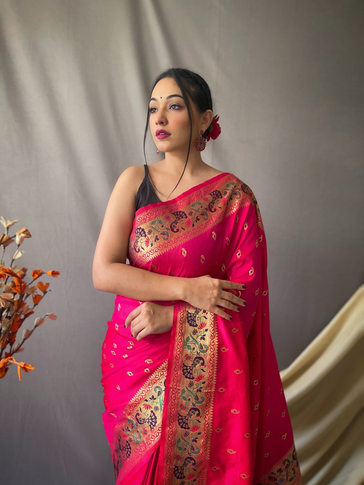 RANI PINK PURE PAITHANI WITH RICHED WEAVED PALLU SAREE