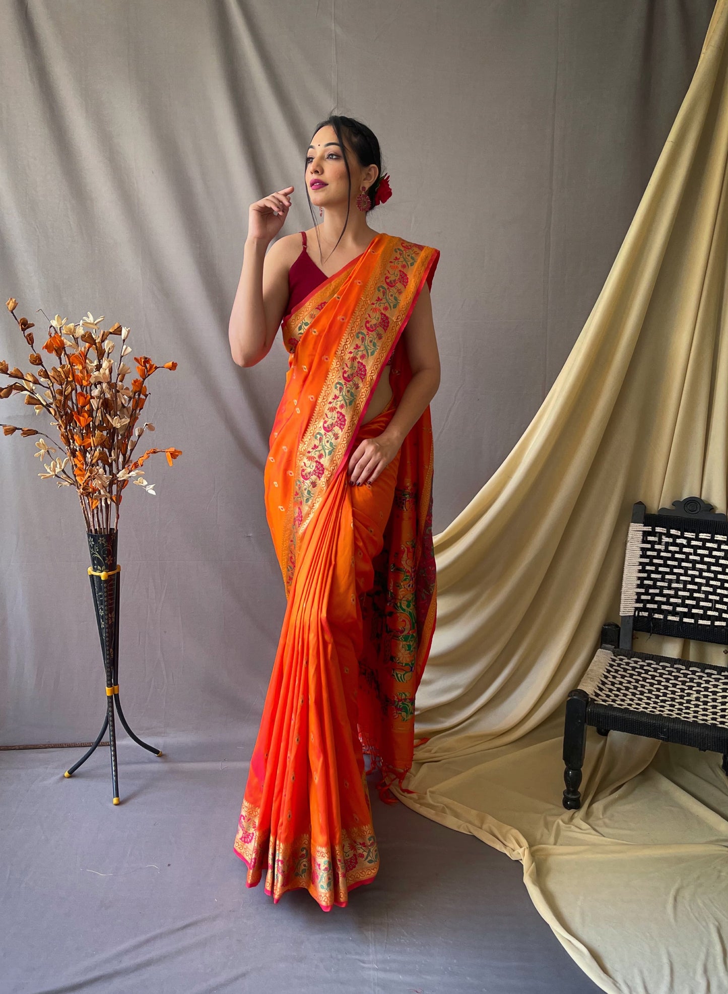 RANI PINK PURE PAITHANI WITH RICHED WEAVED PALLU SAREE