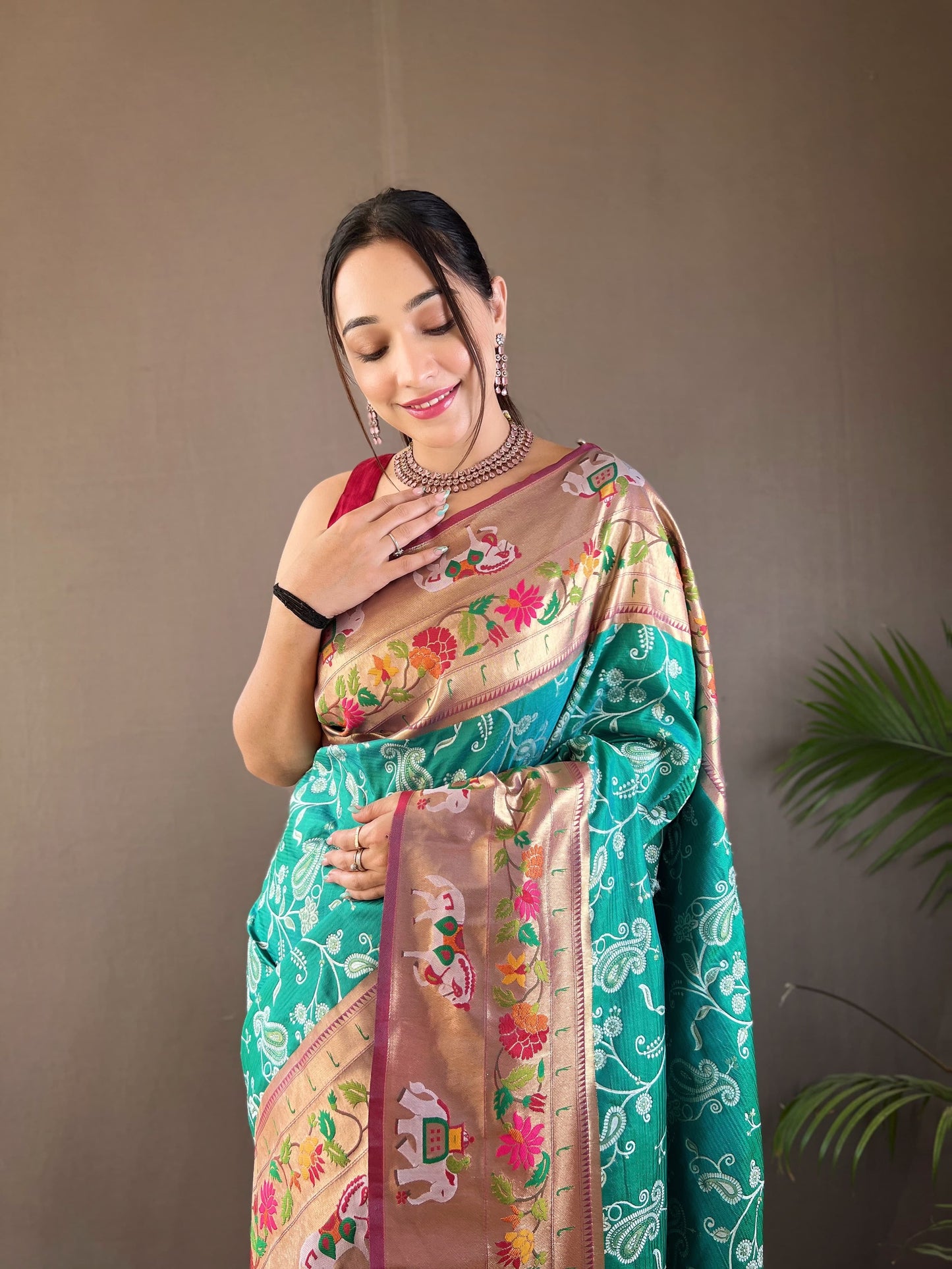 CYAN BLUE COLOR LAKHNOWI WEAVING WITH PATOLA FUSION SAREE