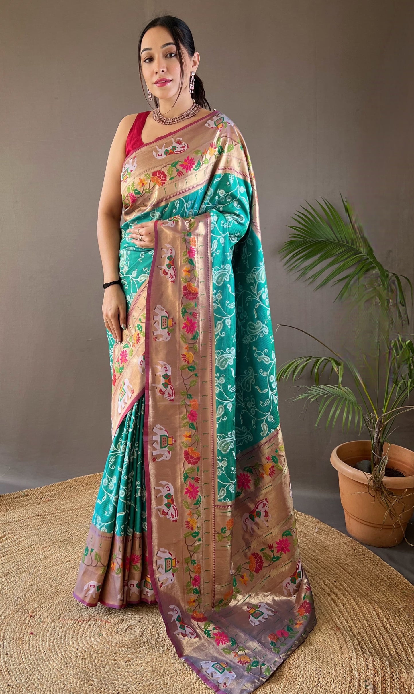 CYAN BLUE COLOR LAKHNOWI WEAVING WITH PATOLA FUSION SAREE