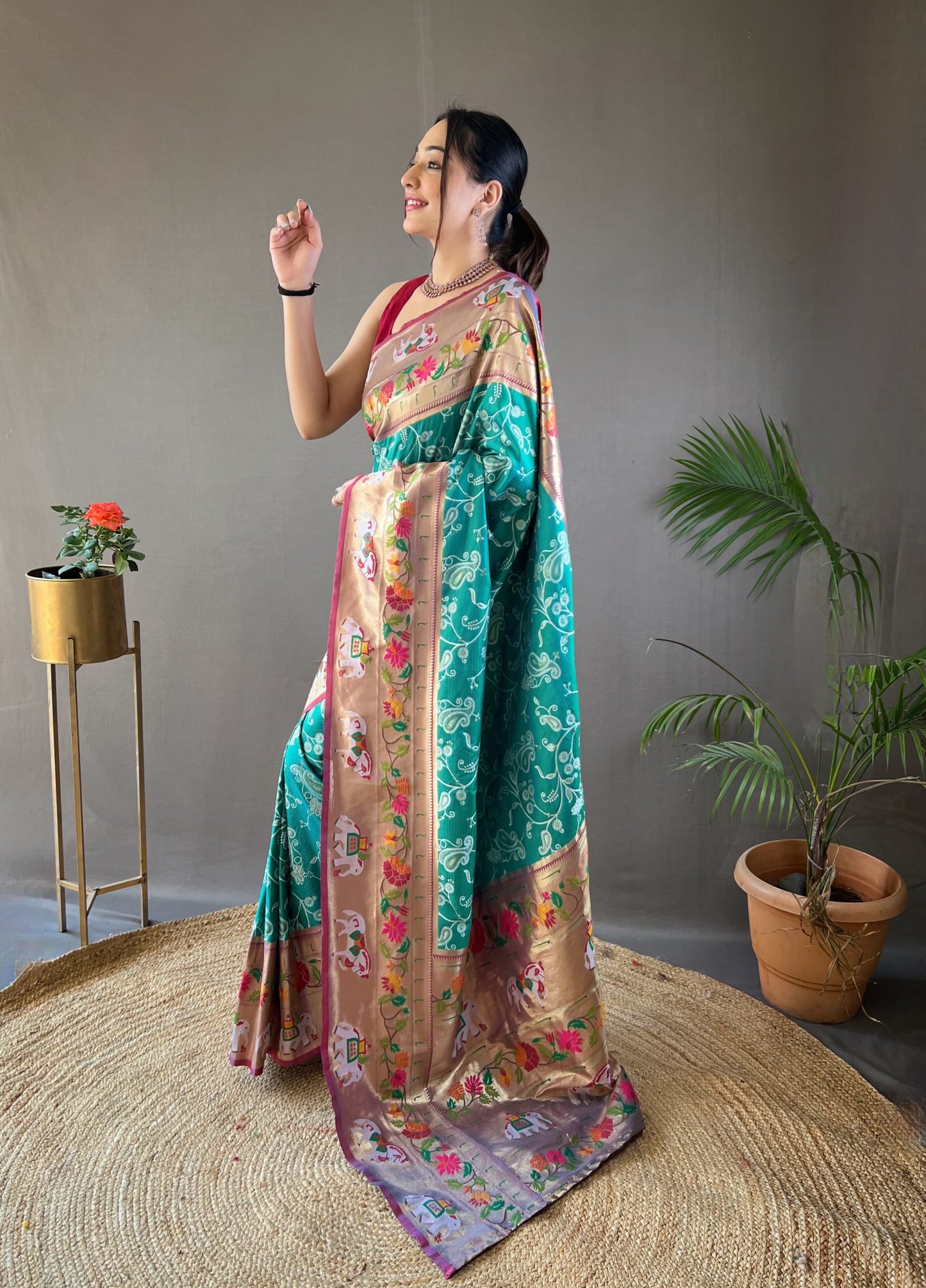 CYAN BLUE COLOR LAKHNOWI WEAVING WITH PATOLA FUSION SAREE