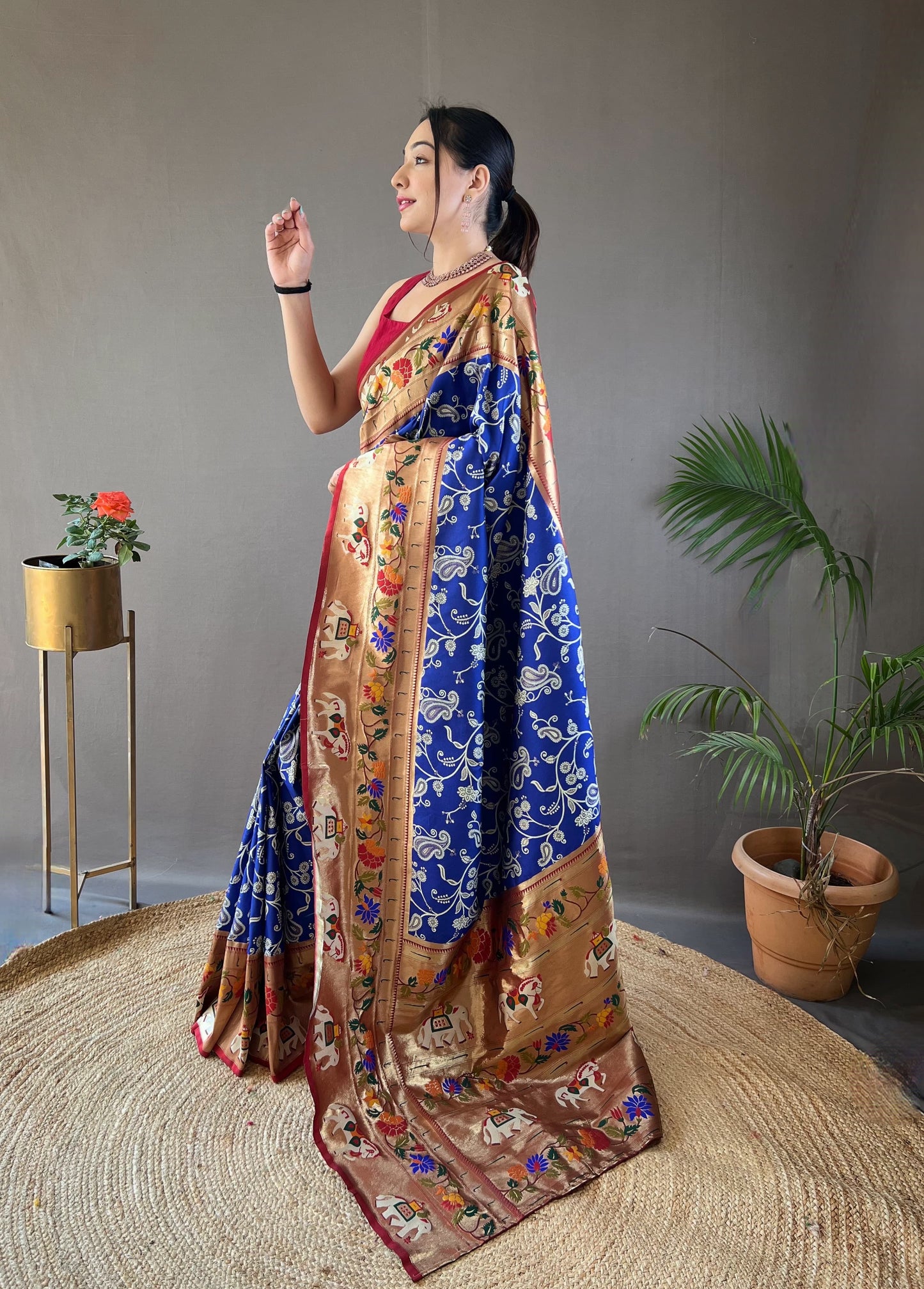 CYAN BLUE COLOR LAKHNOWI WEAVING WITH PATOLA FUSION SAREE