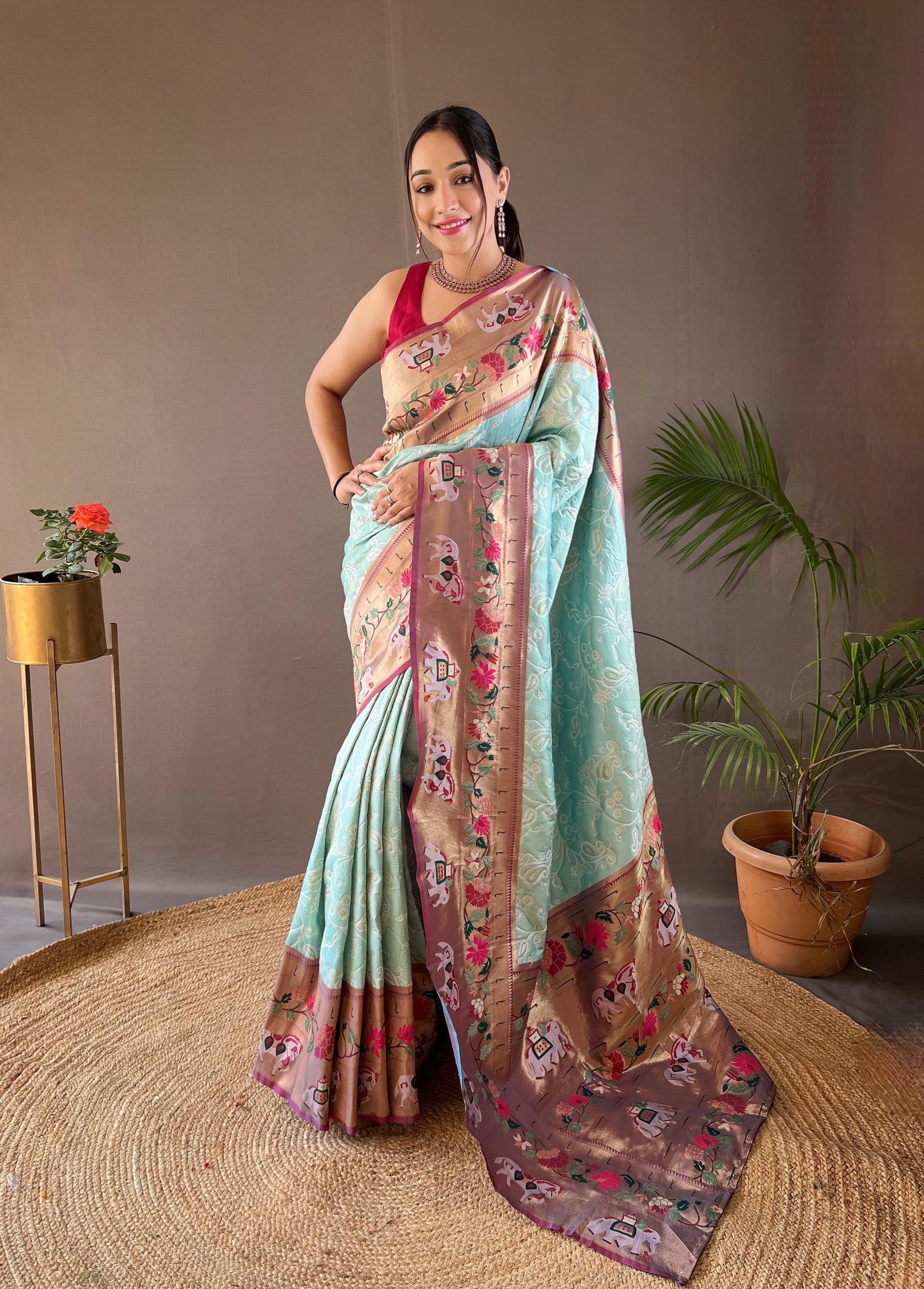CYAN BLUE COLOR LAKHNOWI WEAVING WITH PATOLA FUSION SAREE