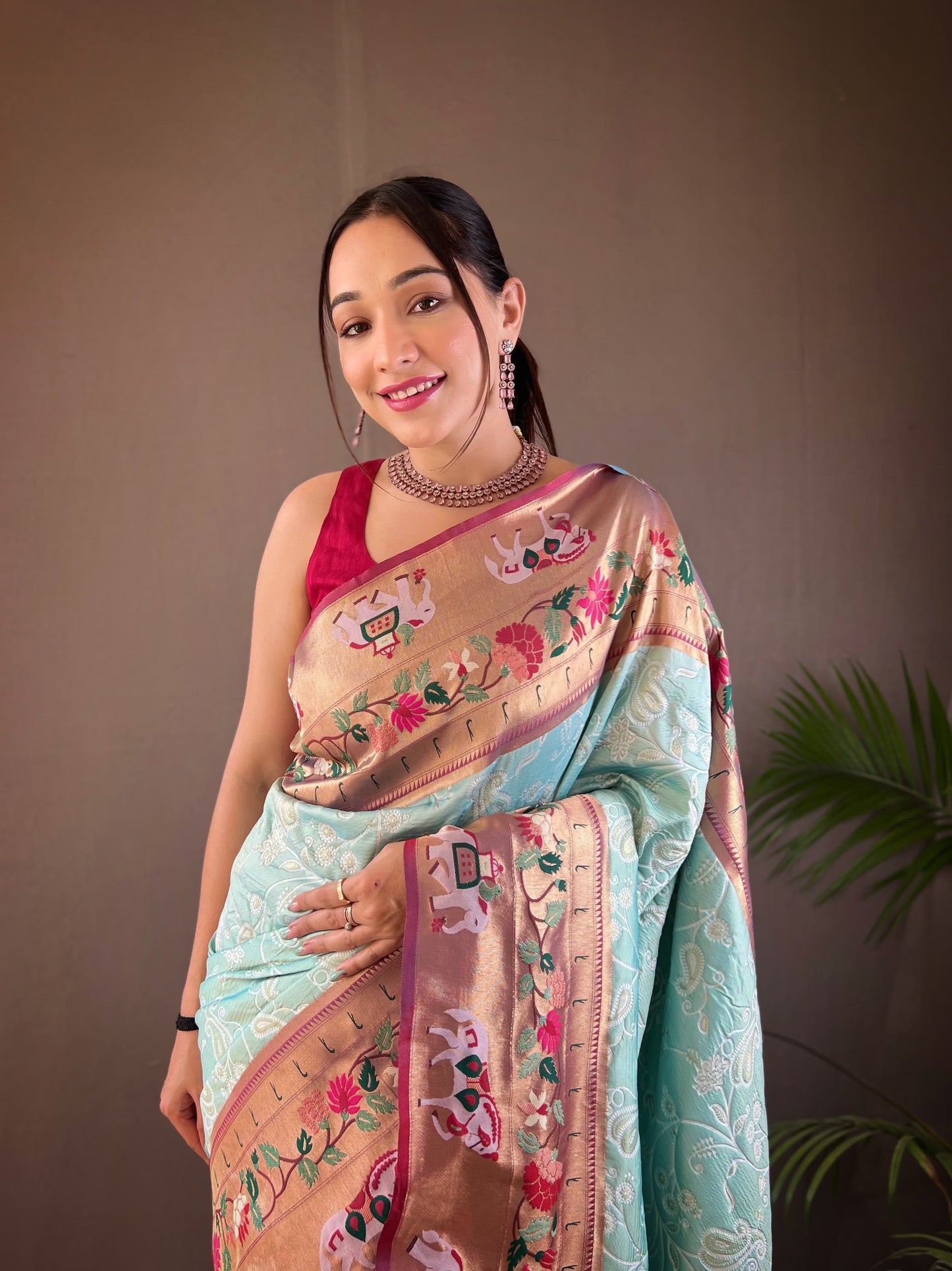 CYAN BLUE COLOR LAKHNOWI WEAVING WITH PATOLA FUSION SAREE