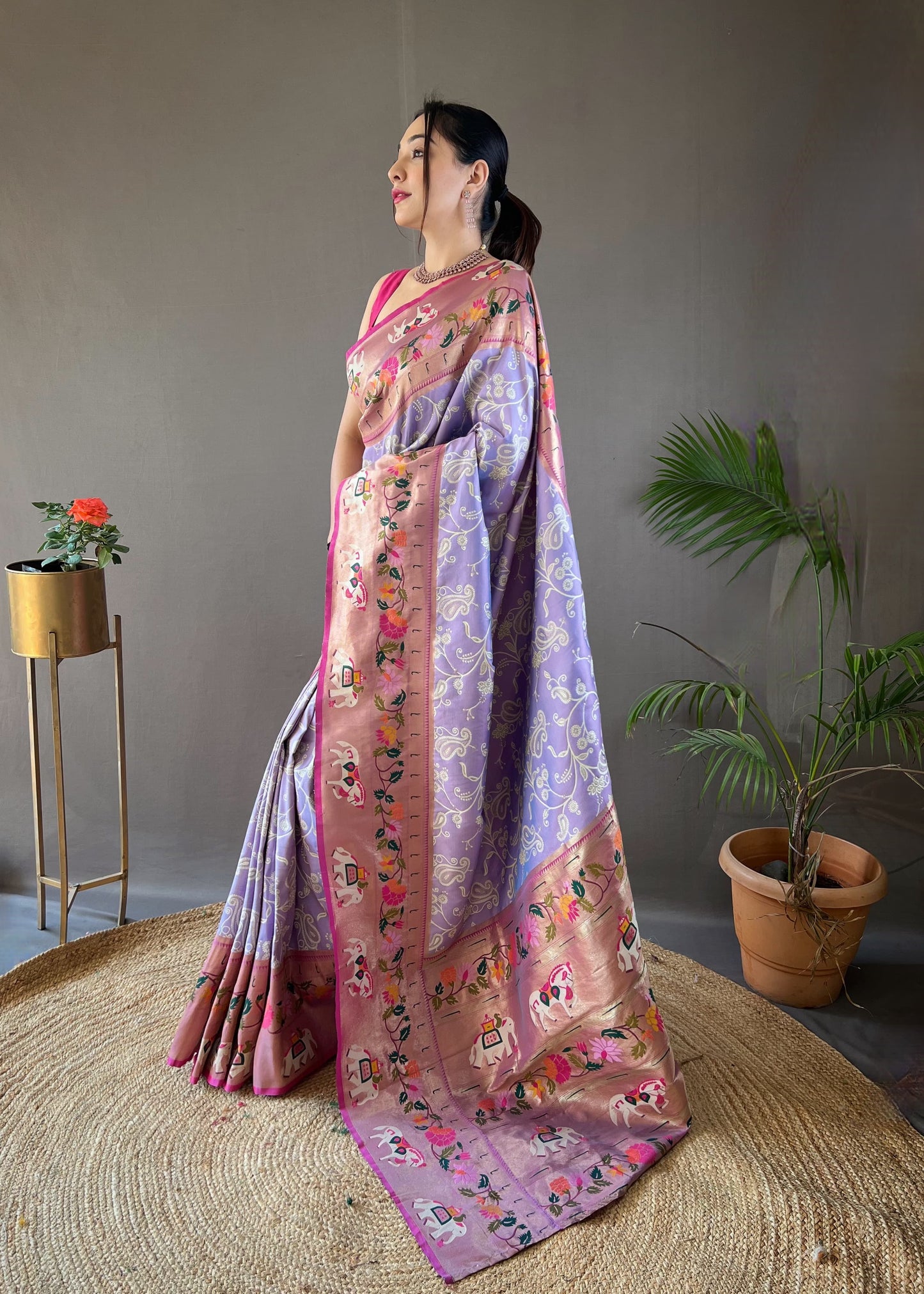 CYAN BLUE COLOR LAKHNOWI WEAVING WITH PATOLA FUSION SAREE
