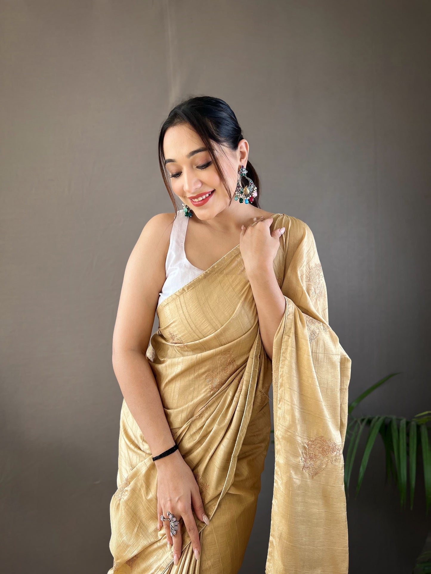 GOLDEN COLOR SOFT SILK WITH ZARI EMBROIDERY & PIPING WORK SAREE