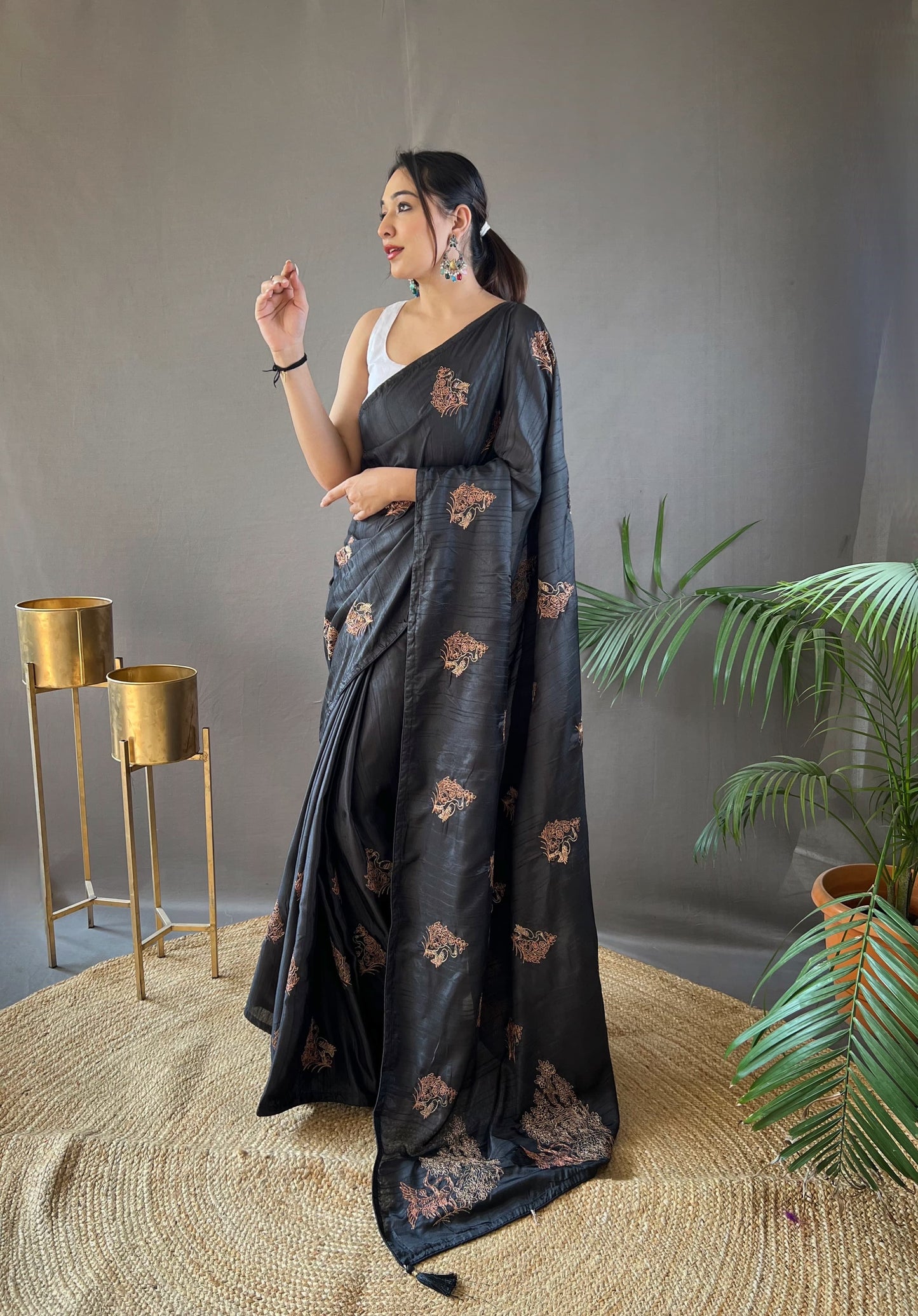 GOLDEN COLOR SOFT SILK WITH ZARI EMBROIDERY & PIPING WORK SAREE