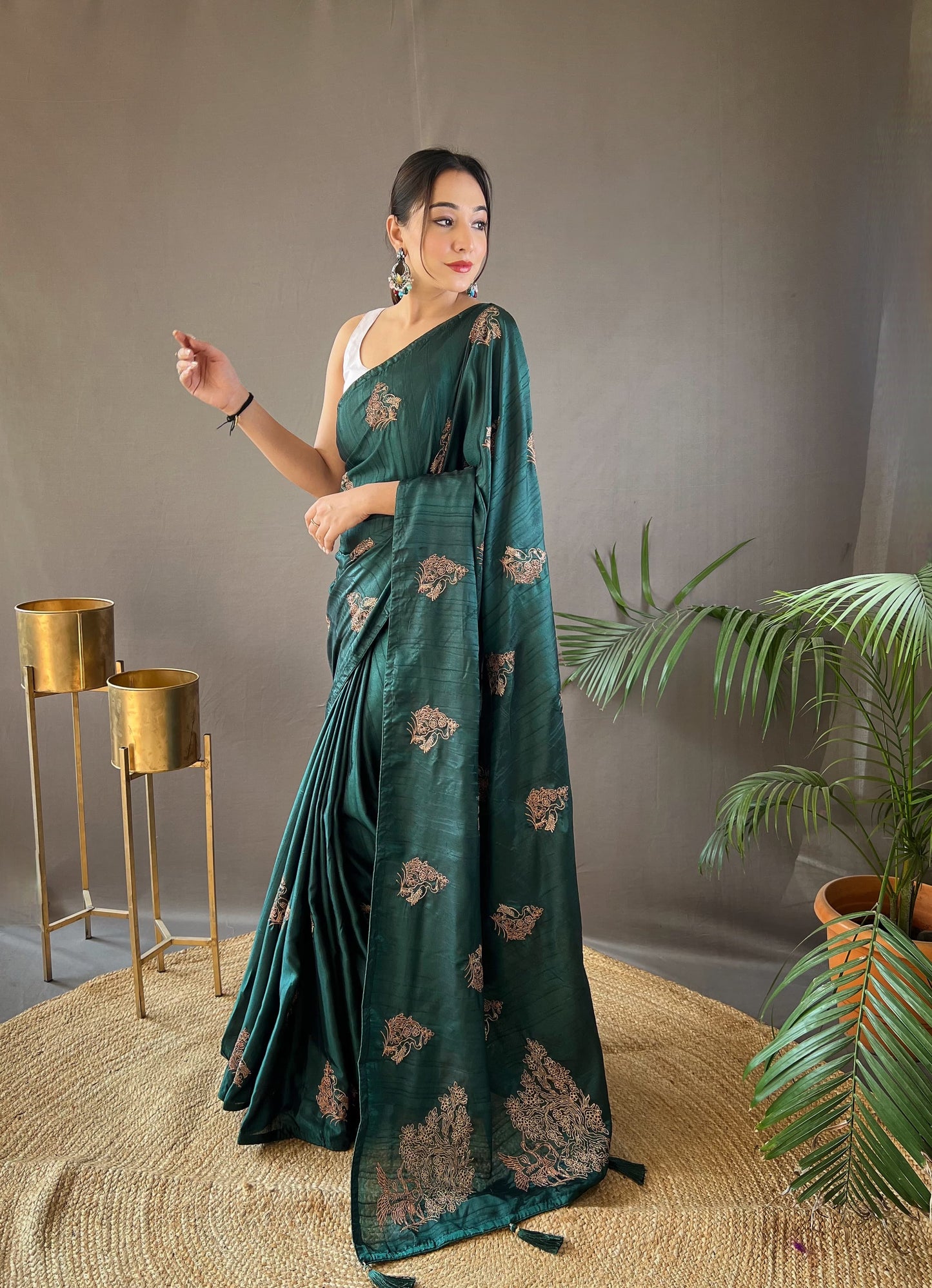 GOLDEN COLOR SOFT SILK WITH ZARI EMBROIDERY & PIPING WORK SAREE
