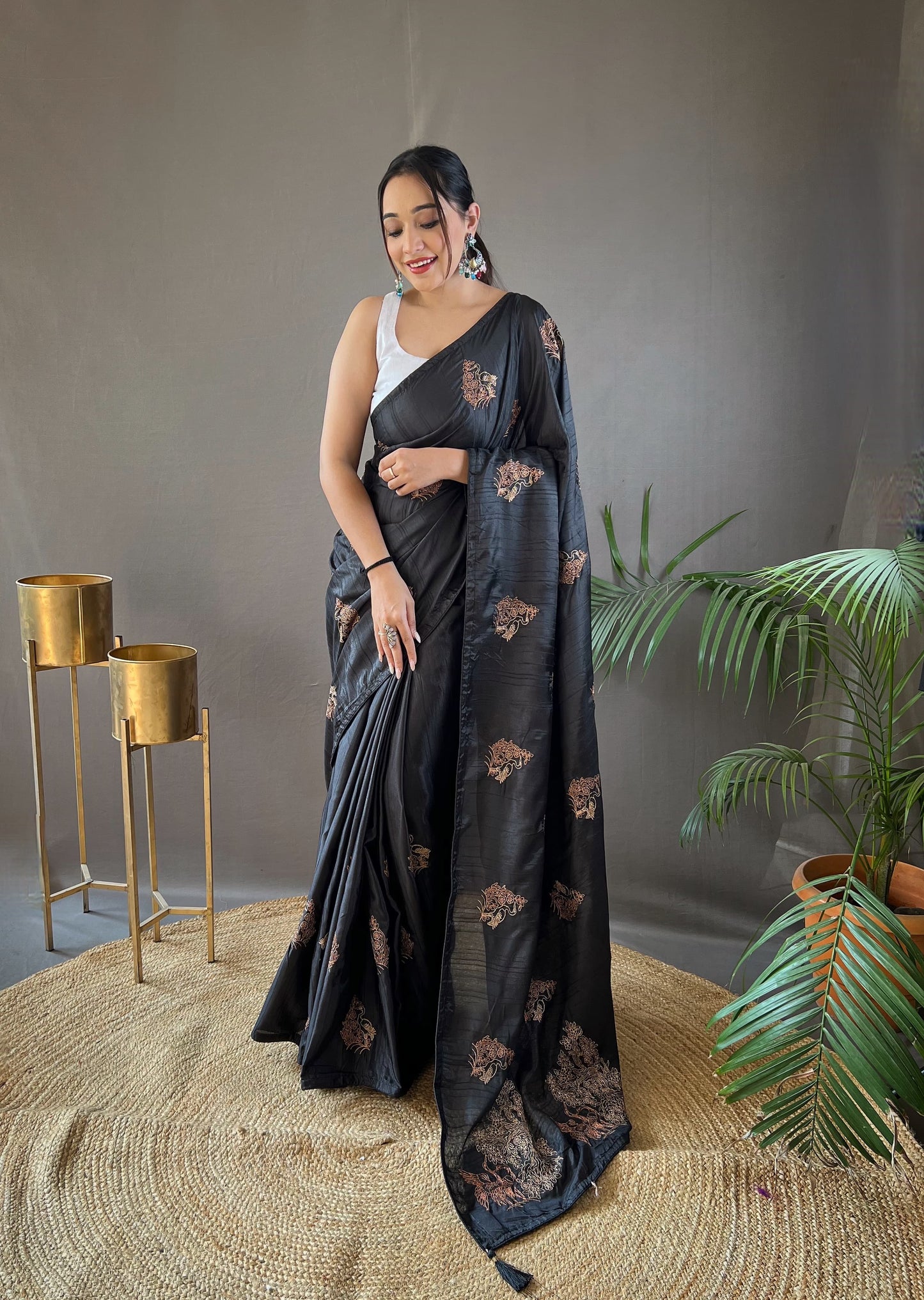 GOLDEN COLOR SOFT SILK WITH ZARI EMBROIDERY & PIPING WORK SAREE
