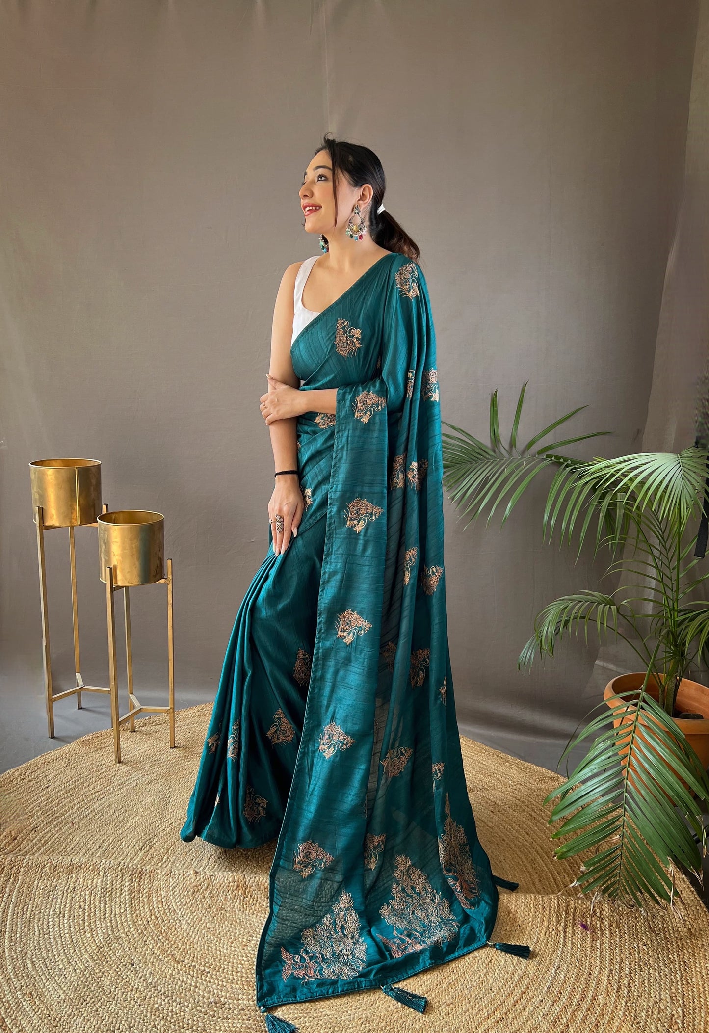 GOLDEN COLOR SOFT SILK WITH ZARI EMBROIDERY & PIPING WORK SAREE