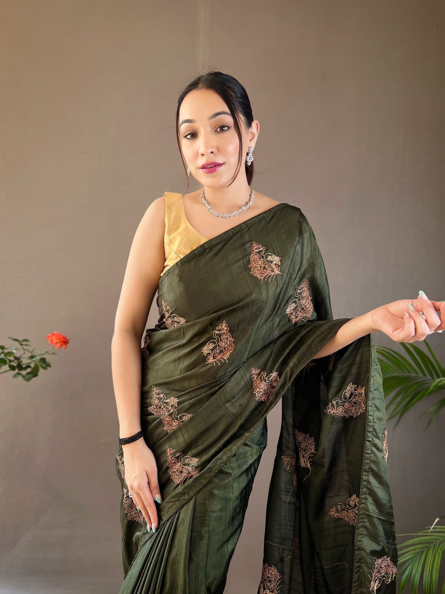 GOLDEN COLOR SOFT SILK WITH ZARI EMBROIDERY & PIPING WORK SAREE