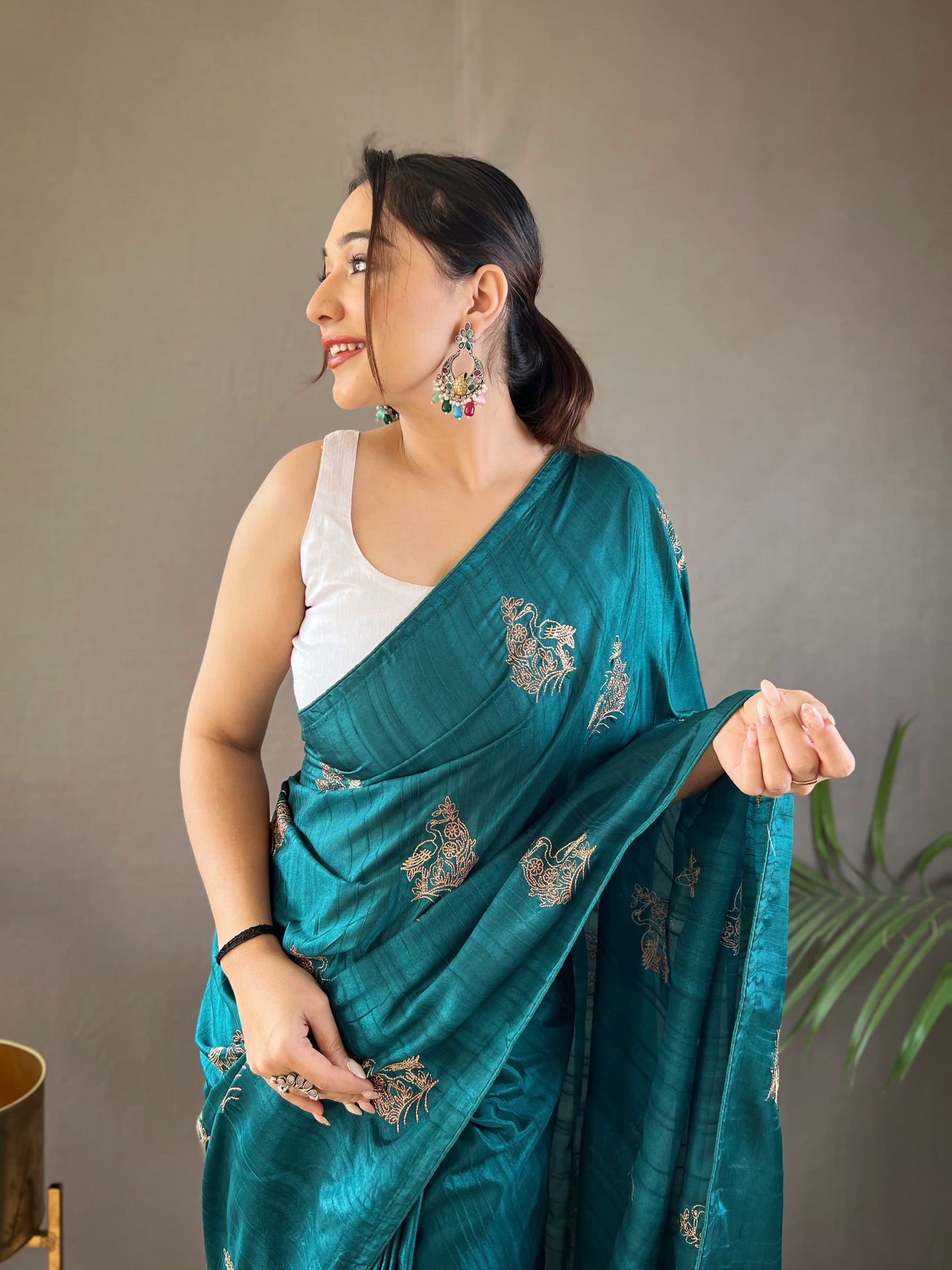 GOLDEN COLOR SOFT SILK WITH ZARI EMBROIDERY & PIPING WORK SAREE
