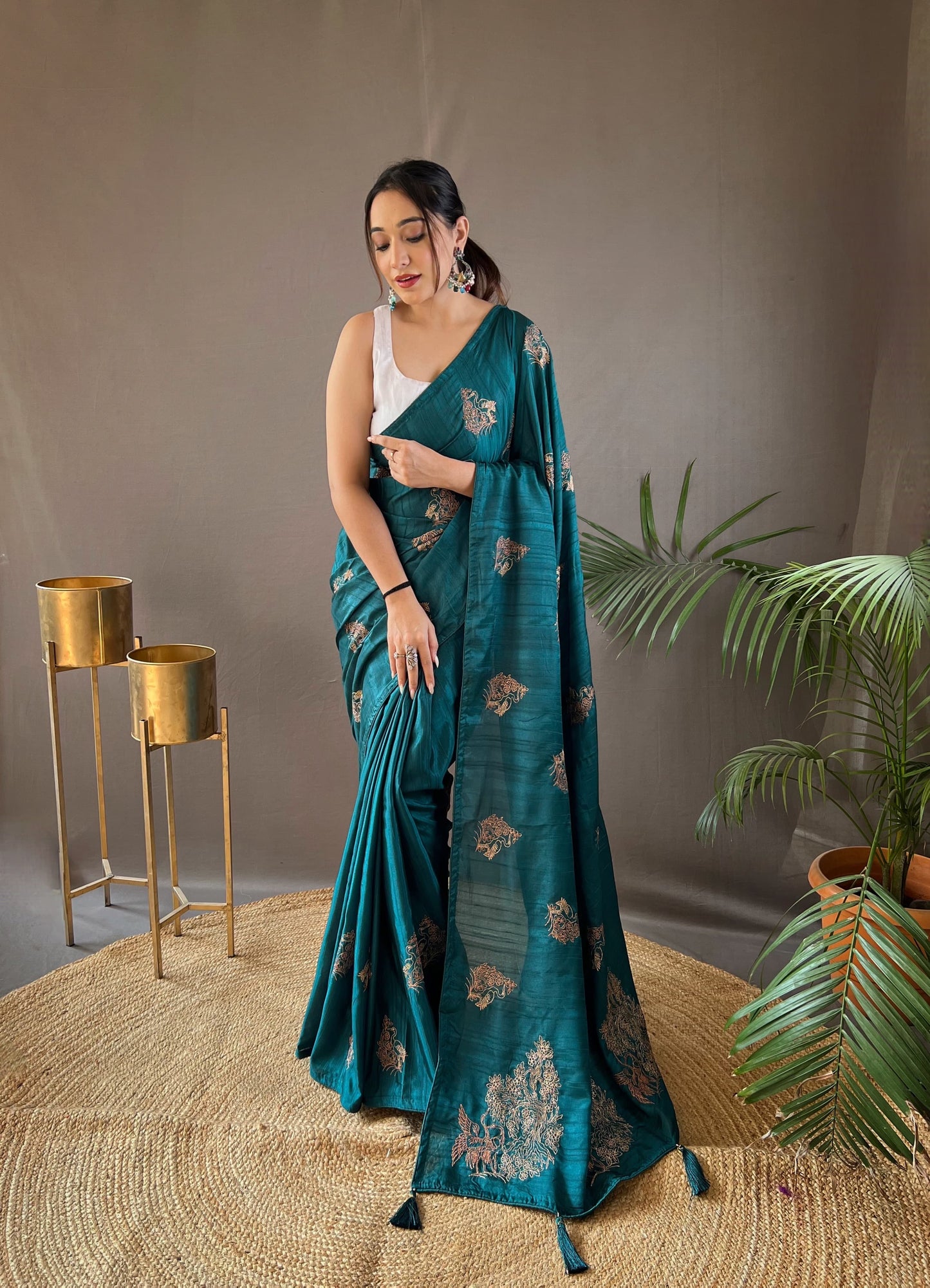 GOLDEN COLOR SOFT SILK WITH ZARI EMBROIDERY & PIPING WORK SAREE