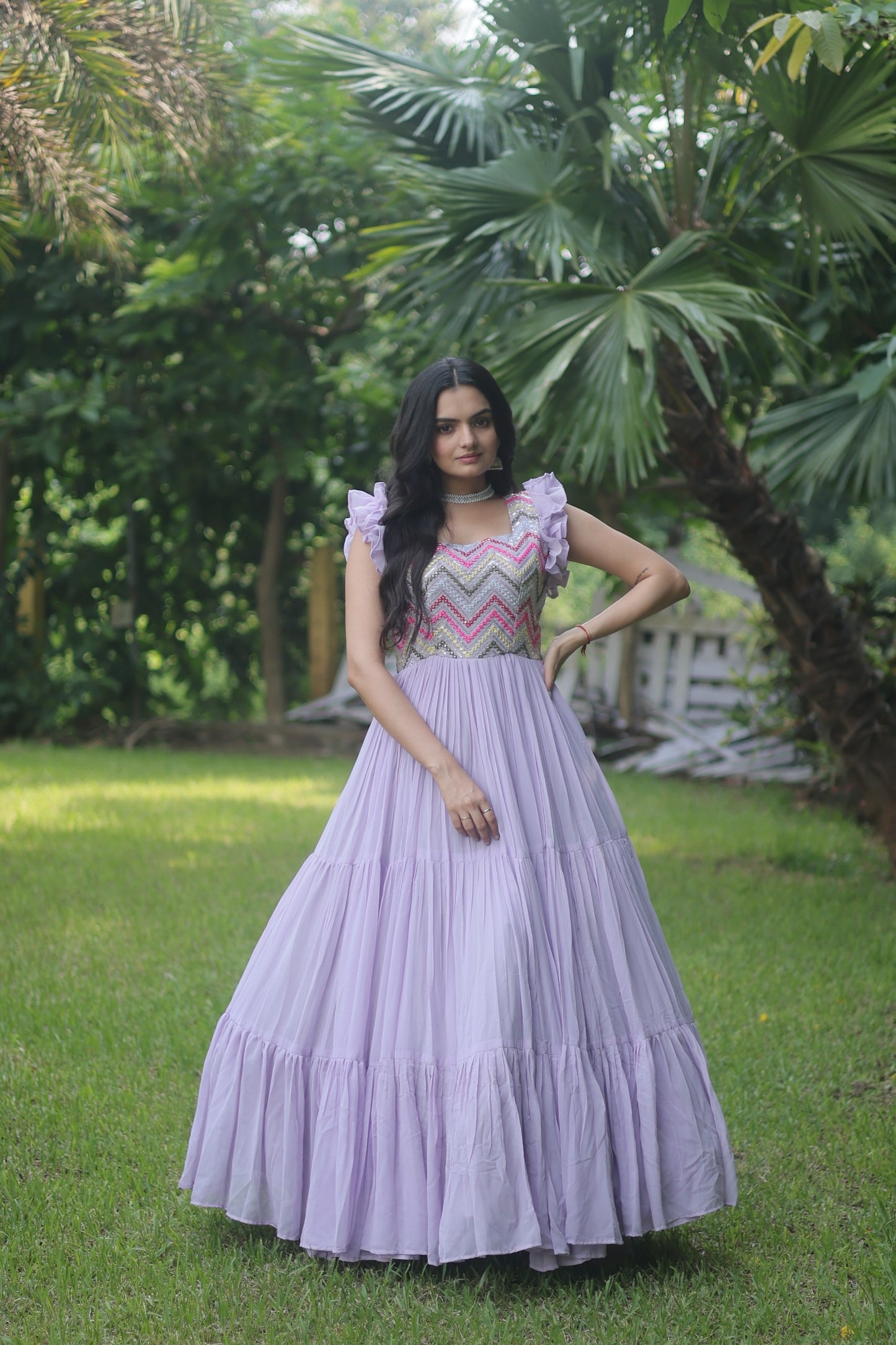 LUSH LAVENDER MULTI THREADED ANARKALI GOWN