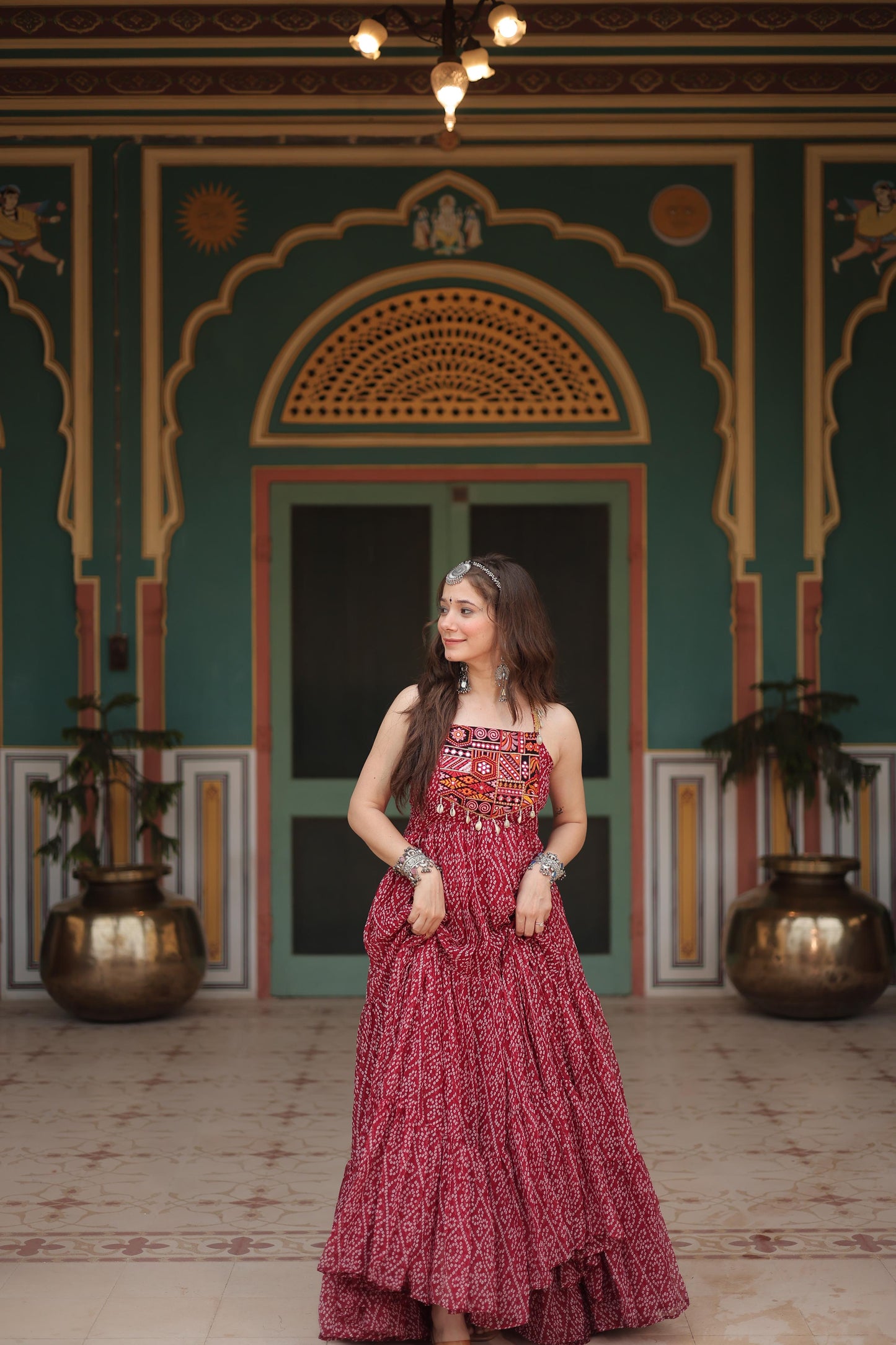 BANDHANI PRINT RED ANARKALI GOWN