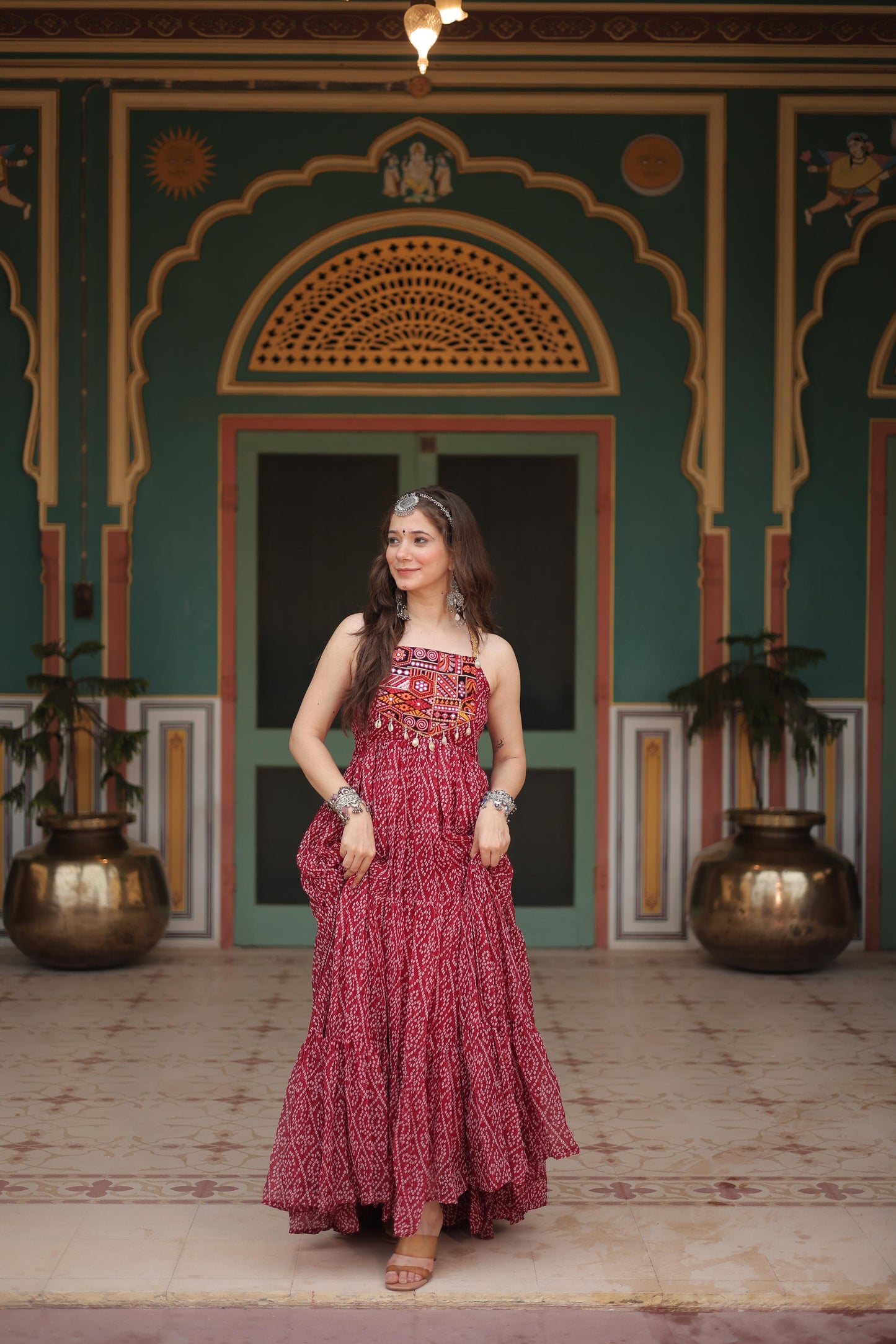 BANDHANI PRINT RED ANARKALI GOWN