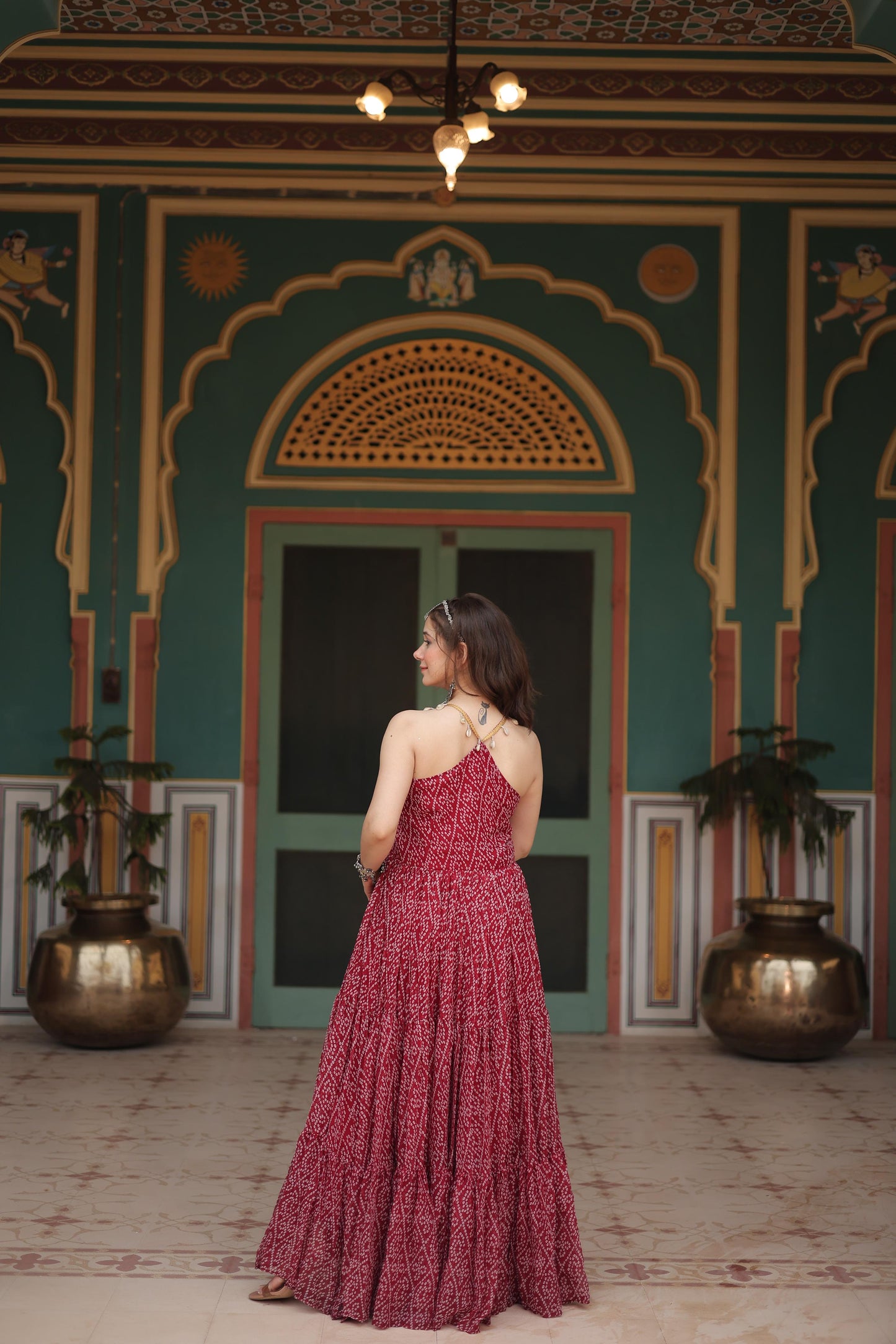 BANDHANI PRINT RED ANARKALI GOWN