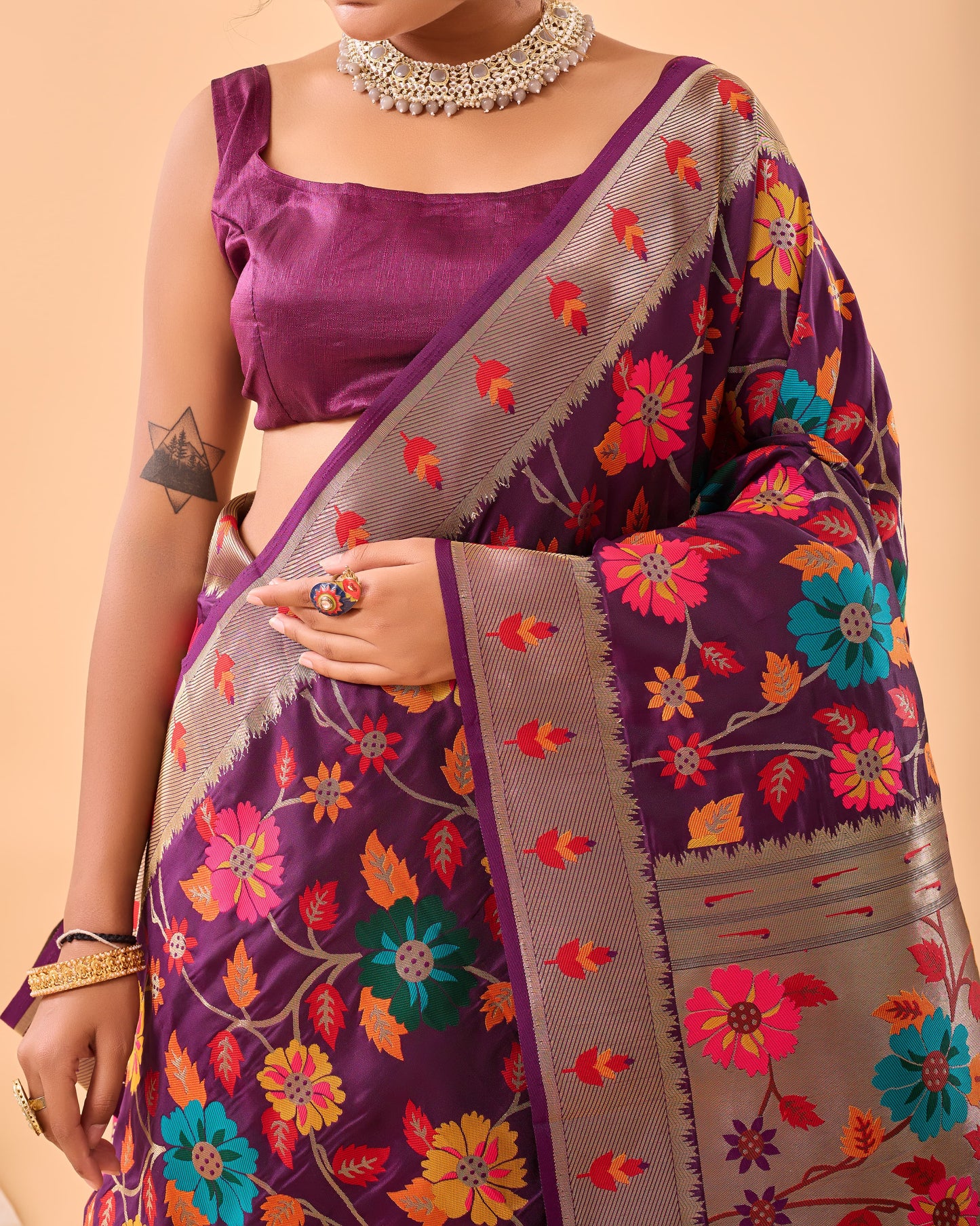 DARK BLUE PURE PAITHANI SILK SAREE