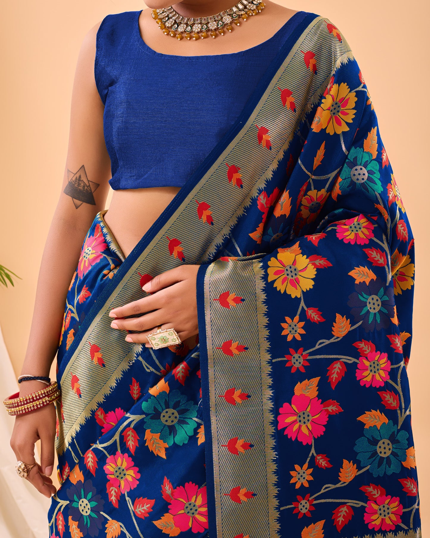 DARK BLUE PURE PAITHANI SILK SAREE