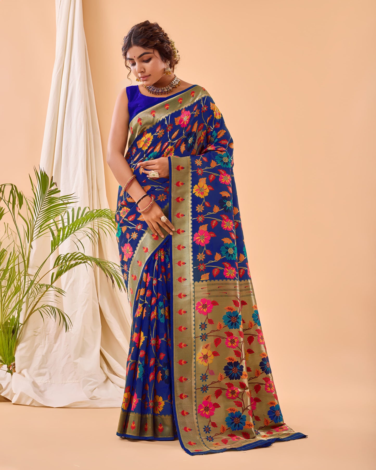 DARK BLUE PURE PAITHANI SILK SAREE
