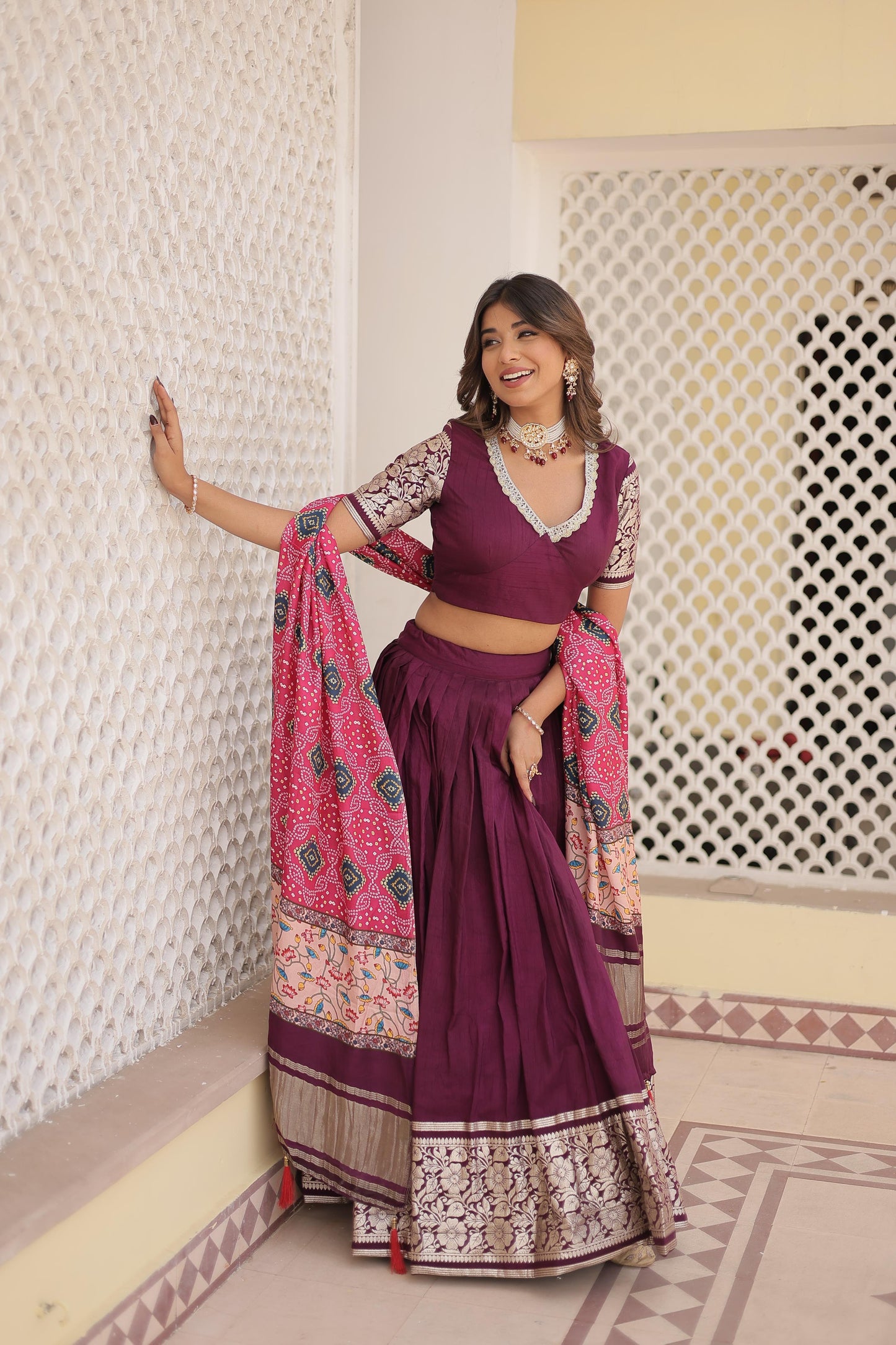 WINE VISCOSE LEHENGA