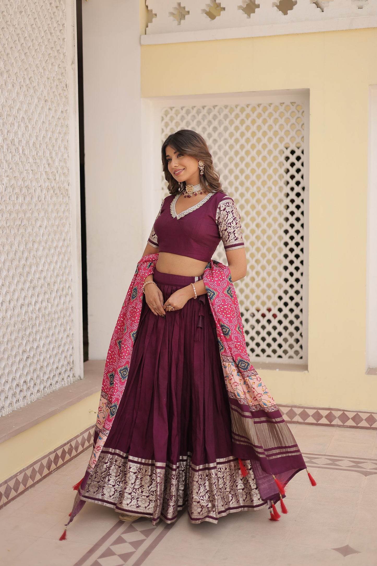 WINE VISCOSE LEHENGA