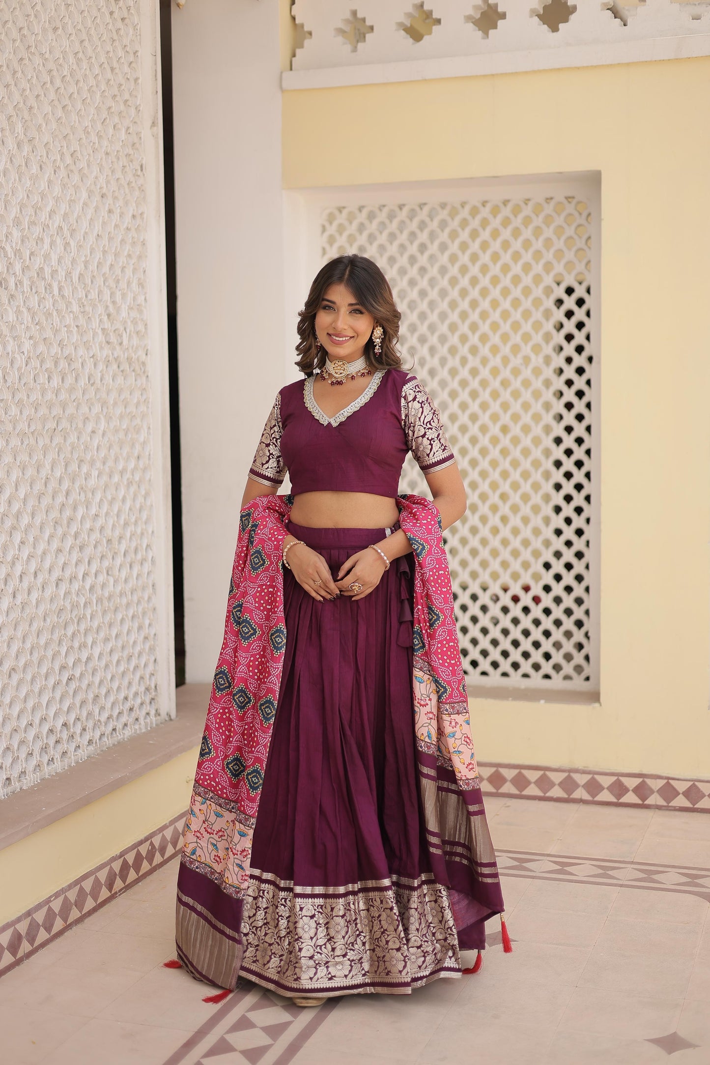 WINE VISCOSE LEHENGA