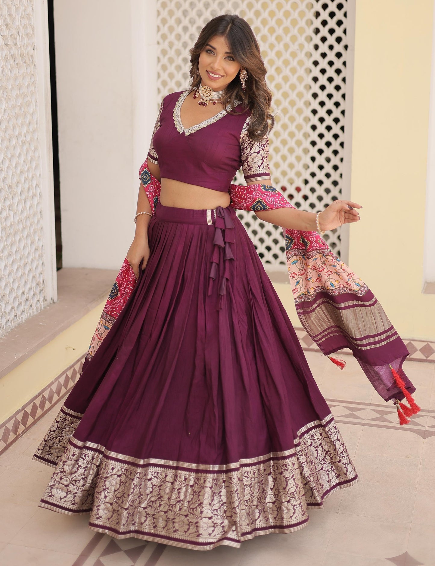 WINE VISCOSE LEHENGA